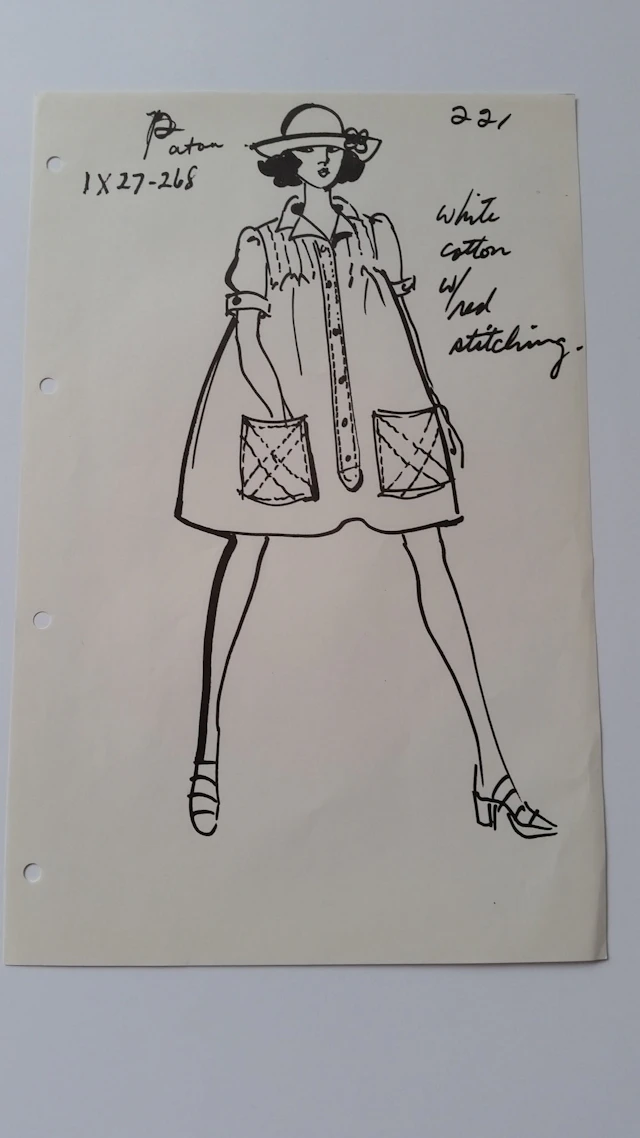 Jean Patou - Croquis robe - white cotton with red stitching