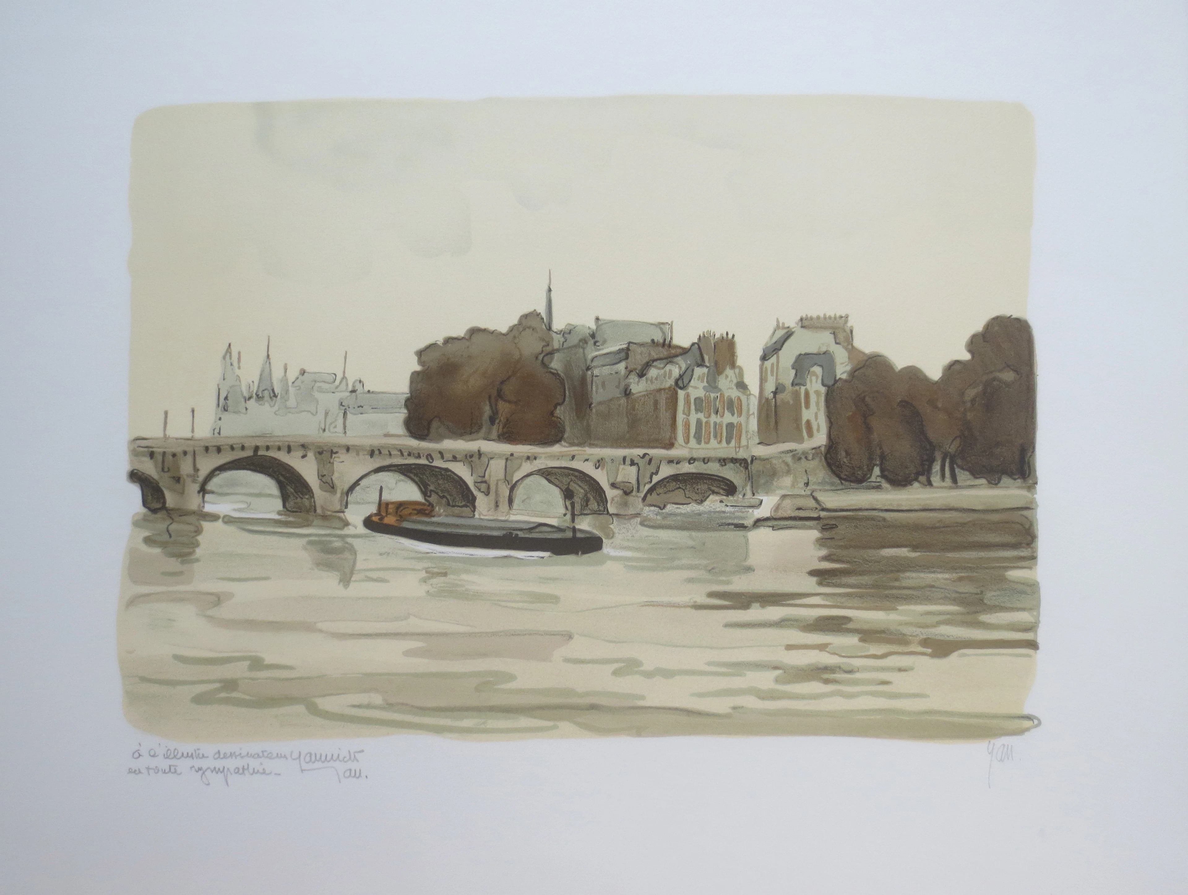 Robert YAN - Le POnt Neuf, Place Dauphine, Conciergerie - Lithographie