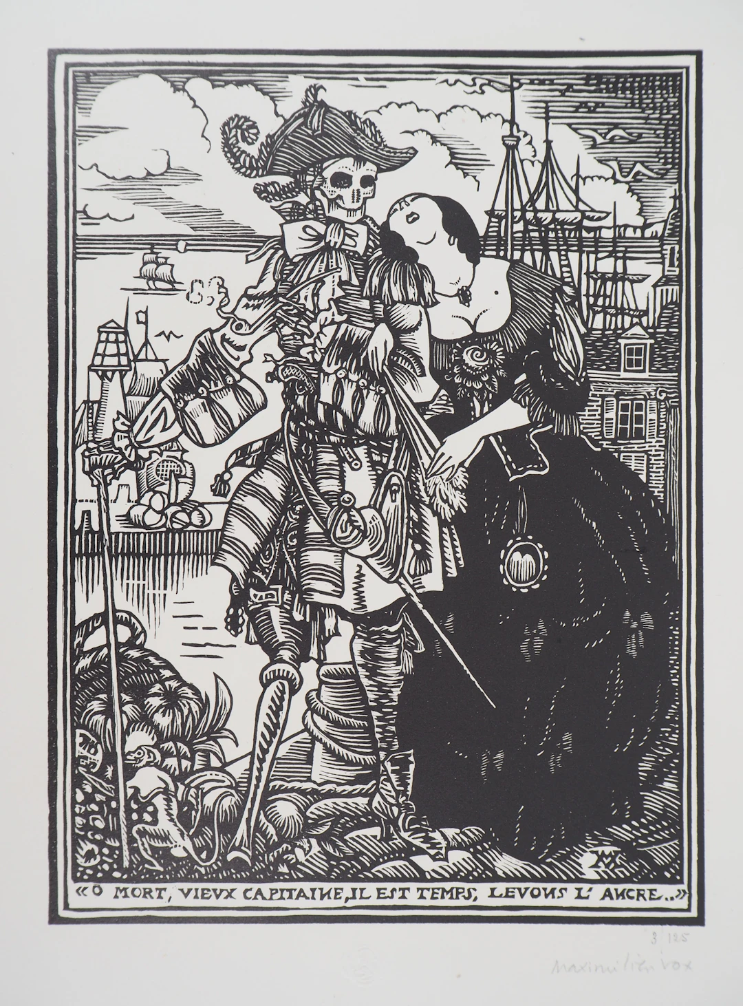 Maximilien VOX : Le capitaine de la Mort - Bois gravé original signé, 1921