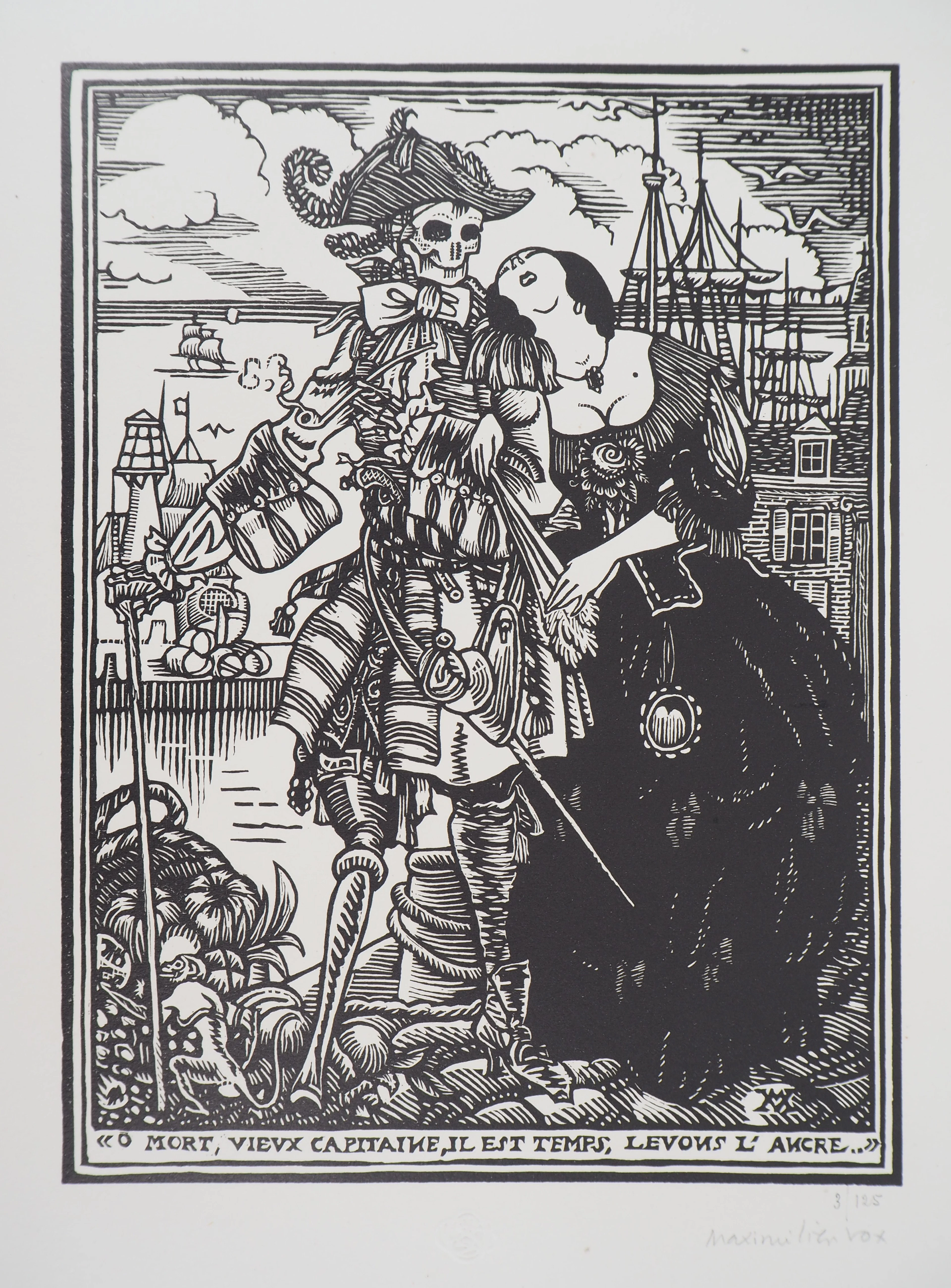Maximilien VOX : Le capitaine de la Mort - Bois gravé original signé, 1921