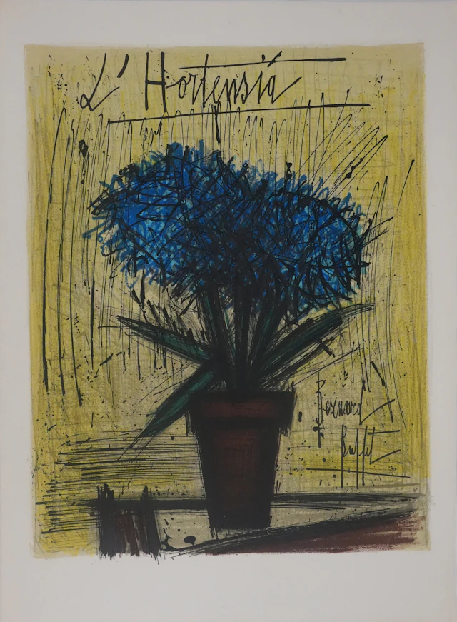 Bernard BUFFET : L’hortensia, Lithographie originale signée