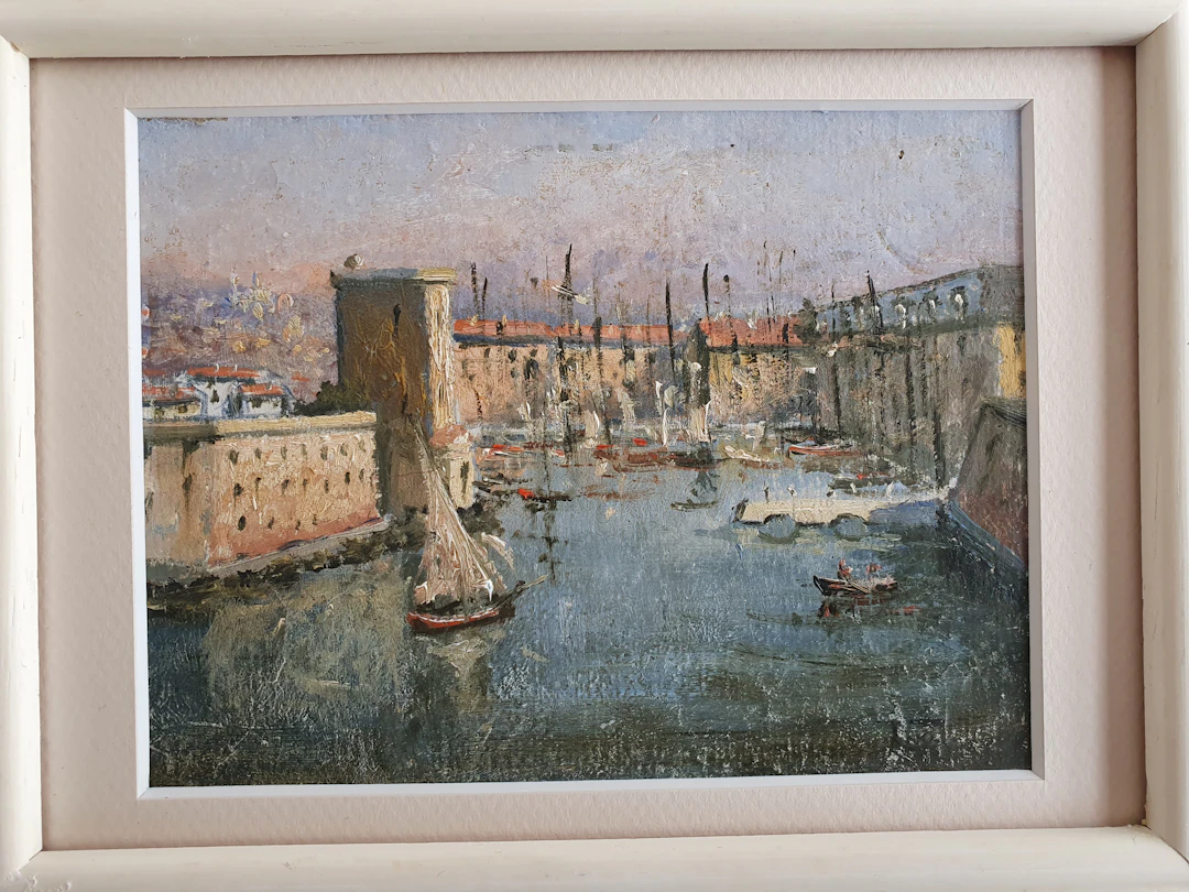Inconnu - Vue du Vieux-Port de Marseille vers 1930 - huile sur bois