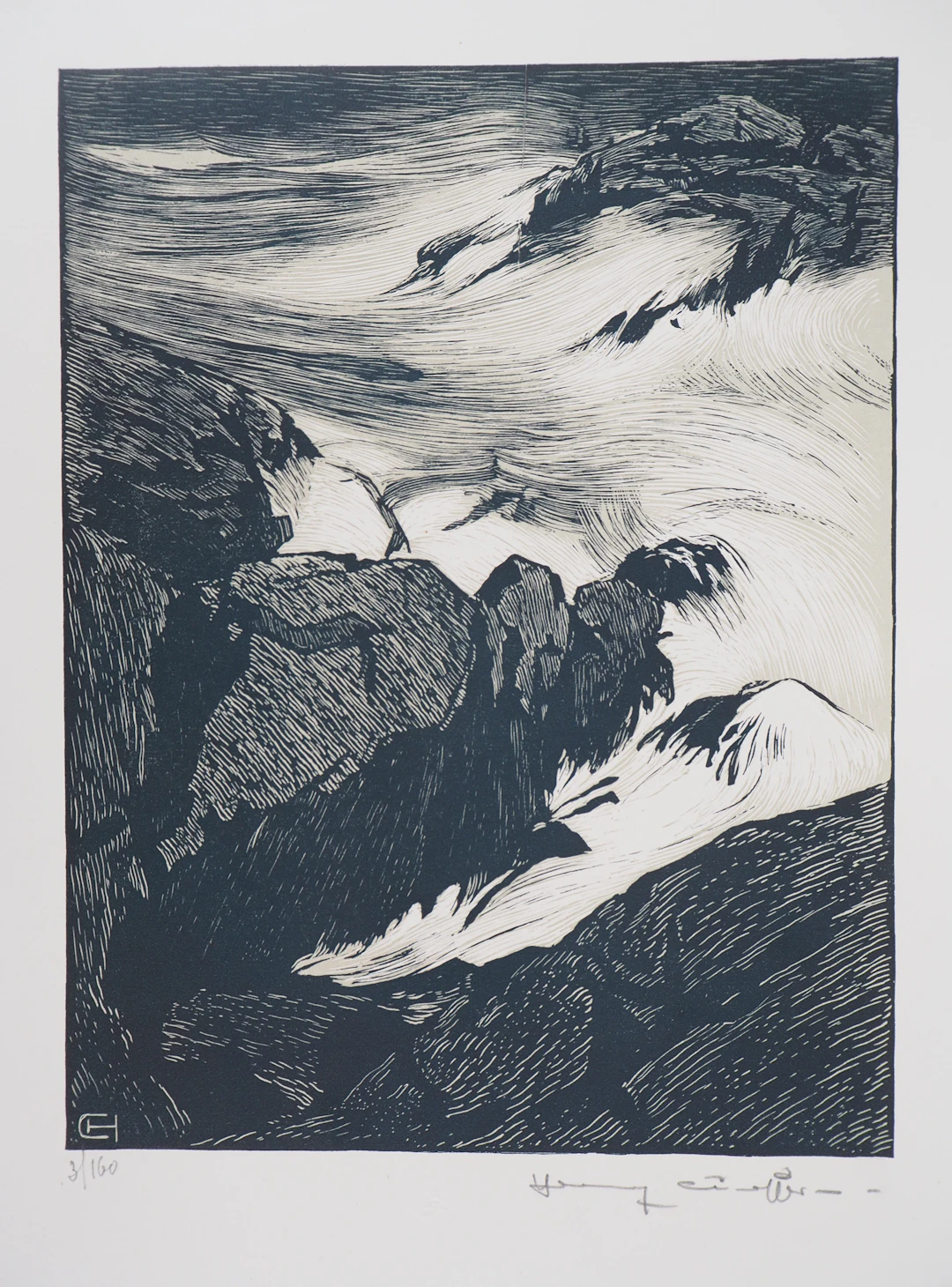 Henry CHEFFER : Finistère : Marée montante - 1928 - Bois gravé original signé