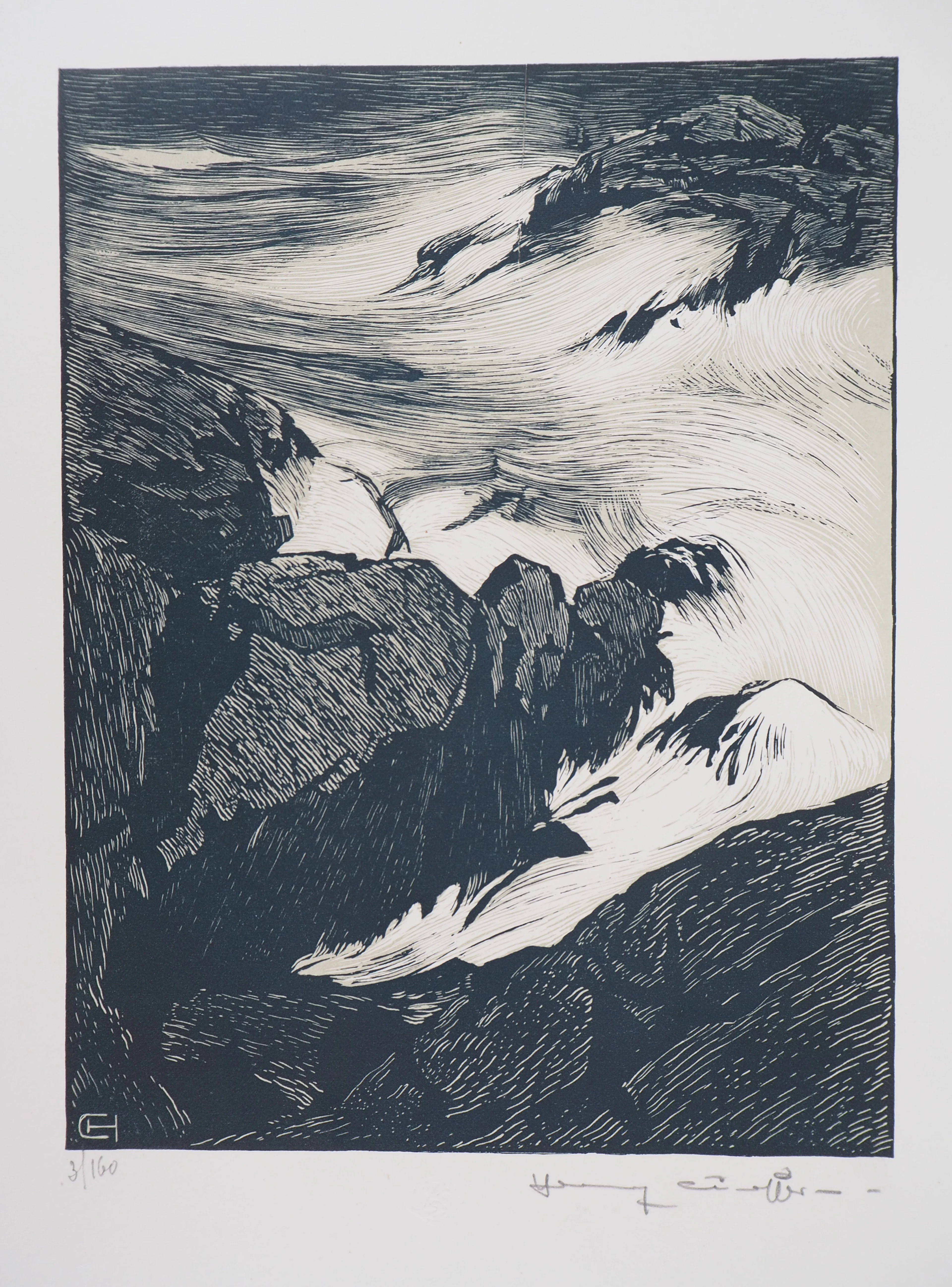 Henry CHEFFER : Finistère : Marée montante - 1928 - Bois gravé original signé