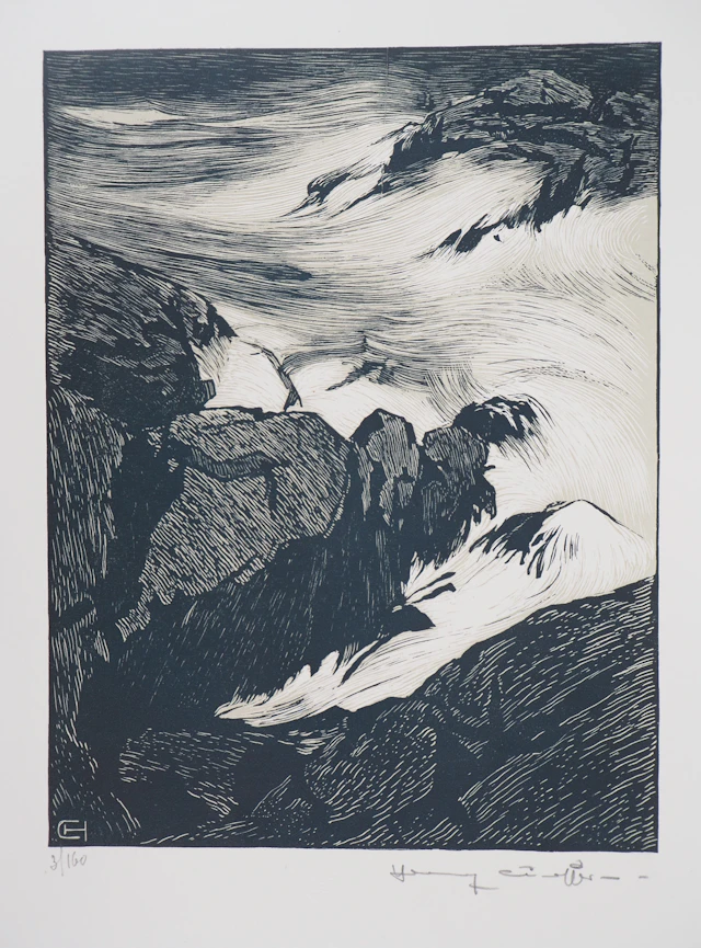 Henry CHEFFER : Finistère : Marée montante - 1928 - Bois gravé original signé