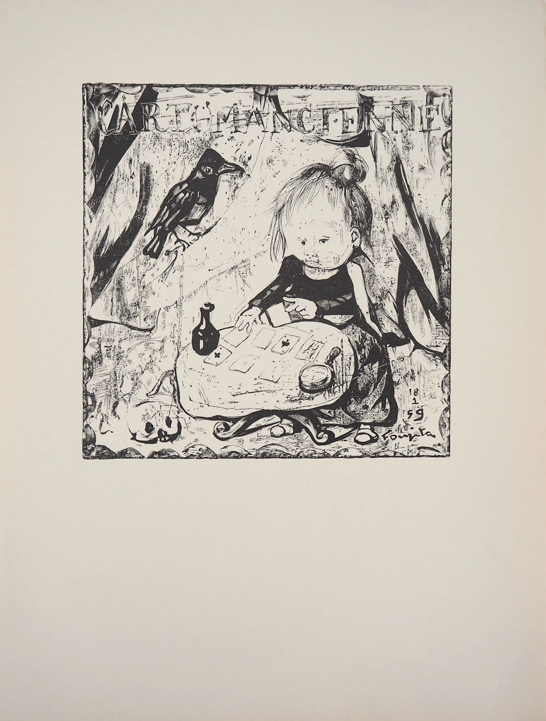 Léonard Tsuguharu FOUJITA - La cartomancienne - Bois gravé signé