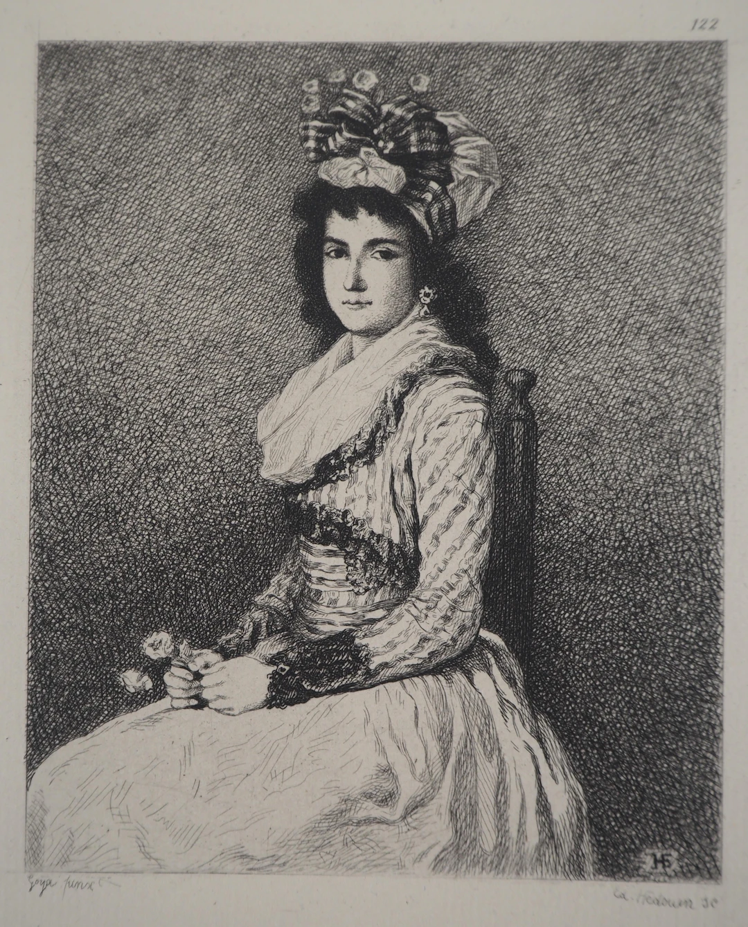 Francisco Goya : Jeune femme à la rose - Gravure, Signée #Durand Ruel - 1873