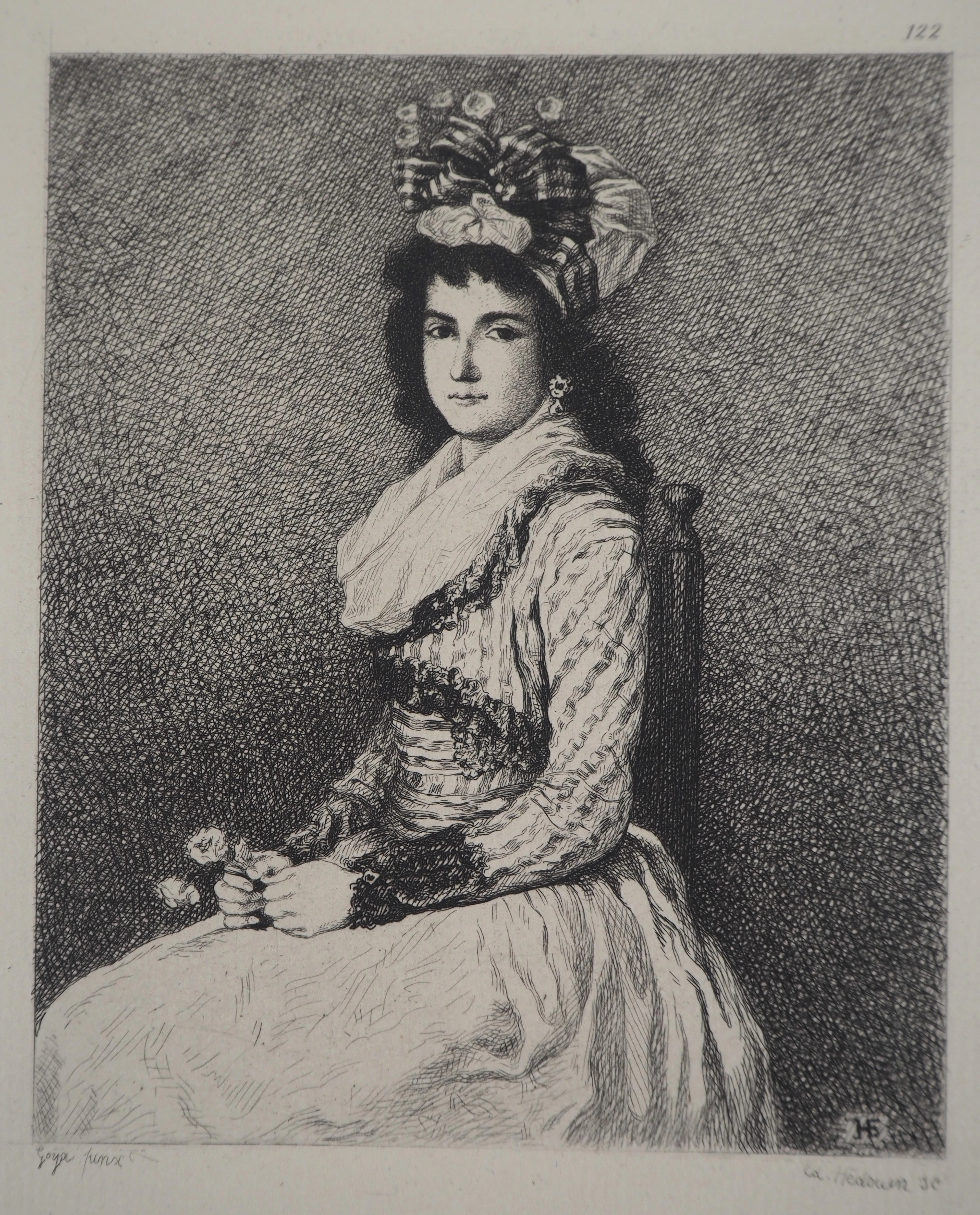 Francisco Goya : Jeune femme à la rose - Gravure, Signée #Durand Ruel - 1873