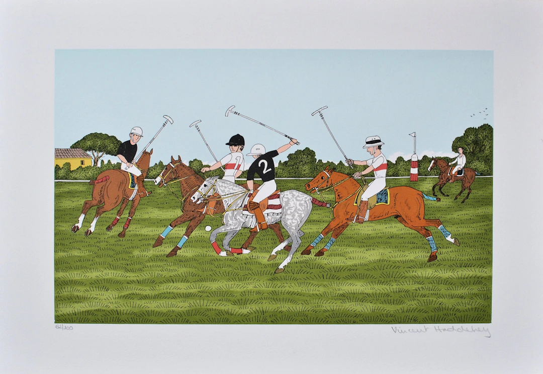 Vincent HADDELSEY : Le match de polo, Lithographie originale signée, 100ex