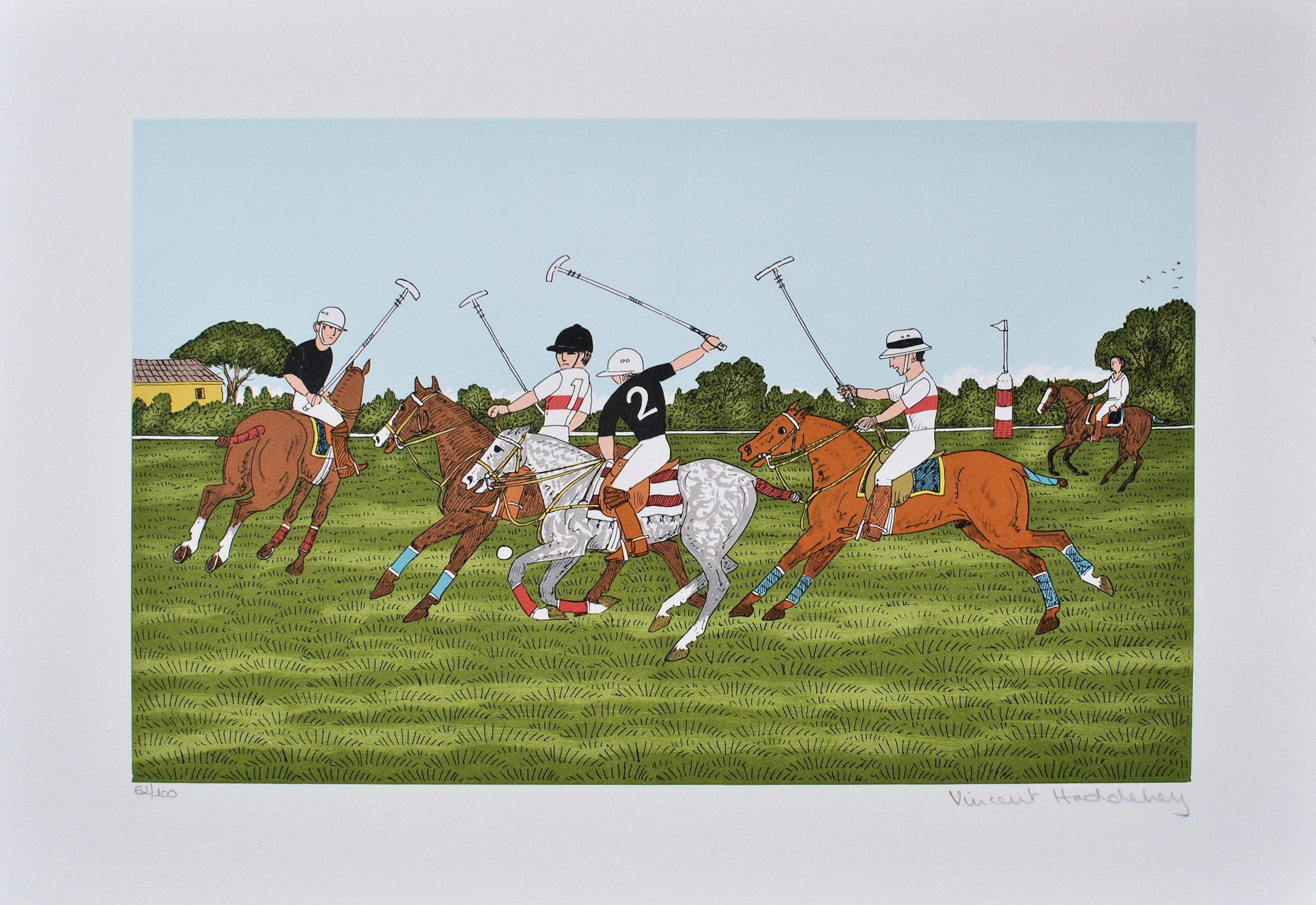 Vincent HADDELSEY : Le match de polo, Lithographie originale signée, 100ex