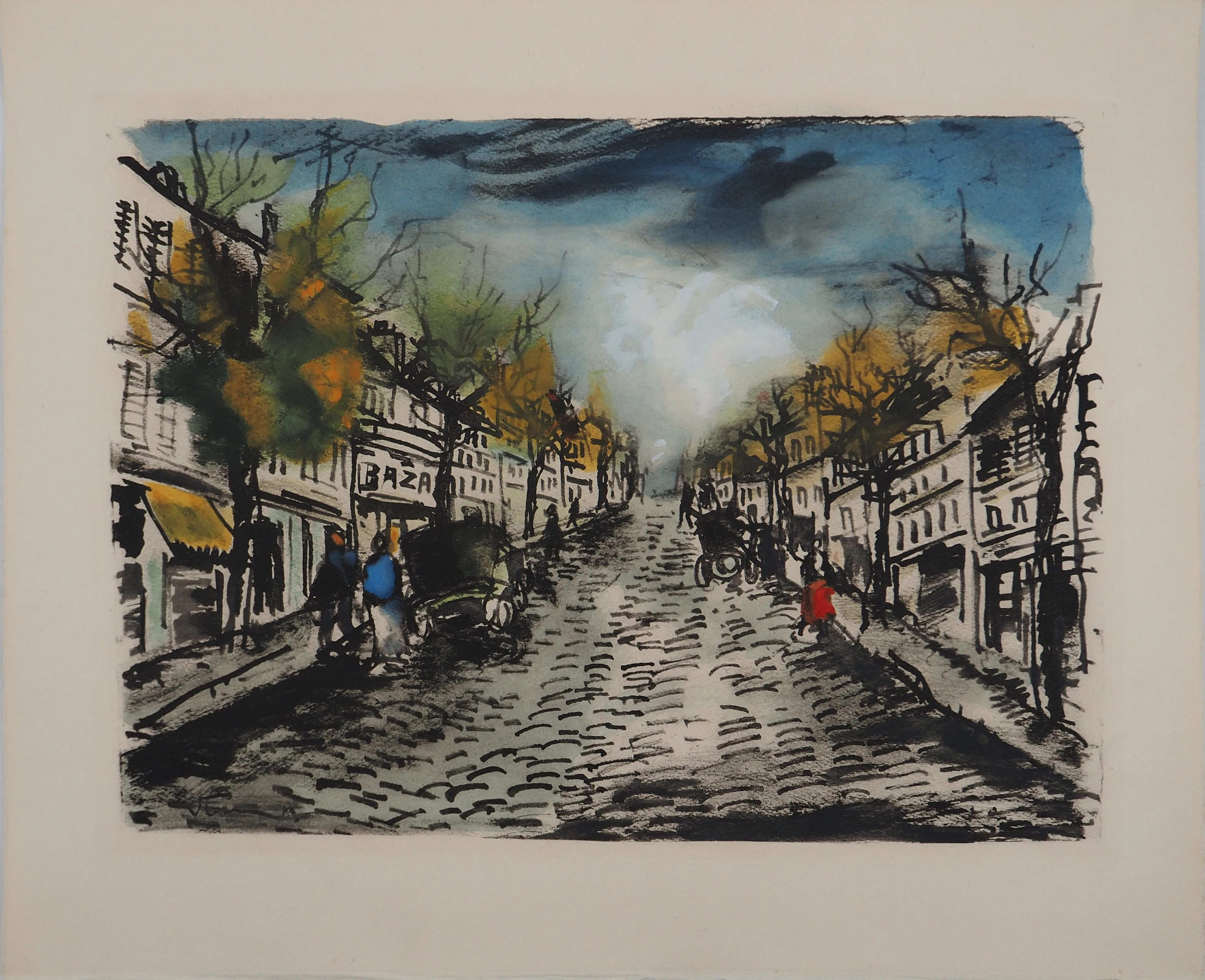 Maurice DE VLAMINCK : Rive gauche, Rue populaire, Gravure originale, signée