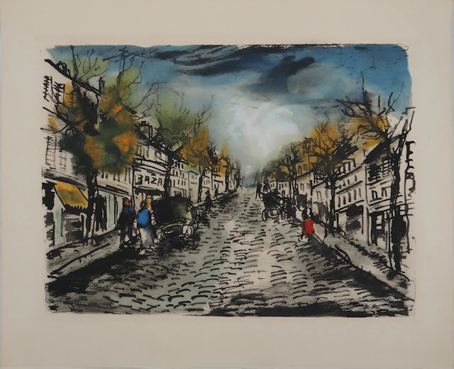 Maurice DE VLAMINCK : Rive gauche, Rue populaire, Gravure originale, signée