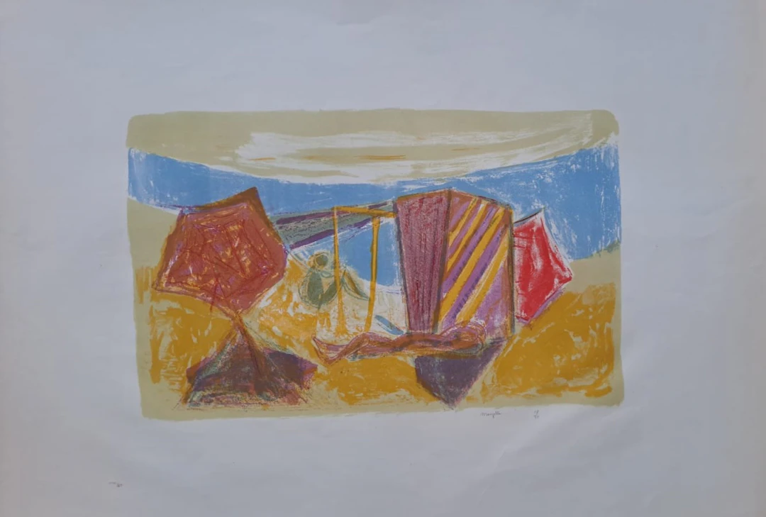 Jean Marzelle - Sur la plage - Lithographie signée et numérotée au crayon