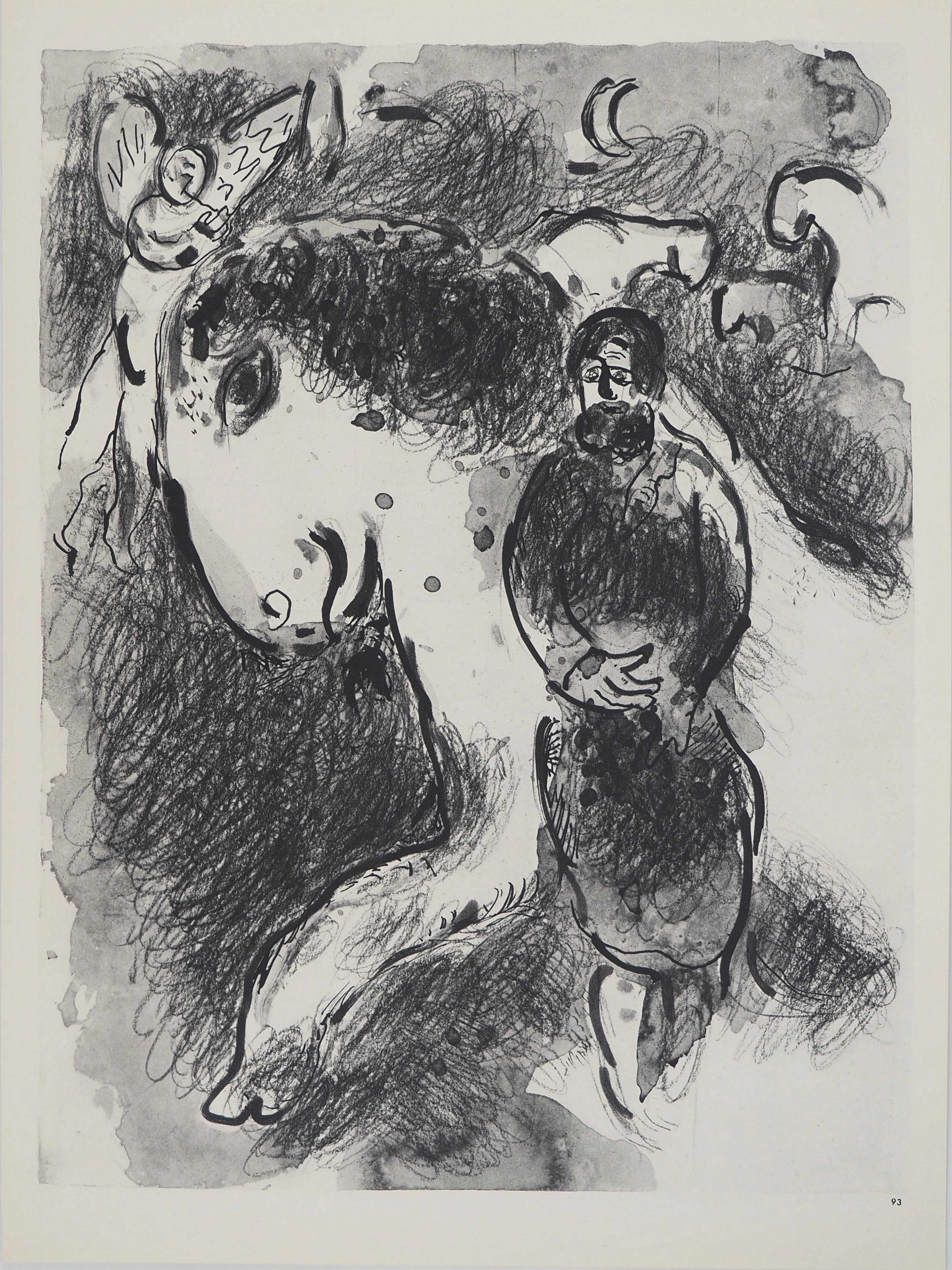 Marc CHAGALL : La Bible, Le cavalier et l'ange, Héliogravure
