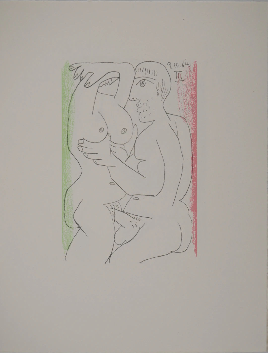 Pablo PICASSO : Le Goût du Bonheur, Intimité en vert et rose, Lithographie