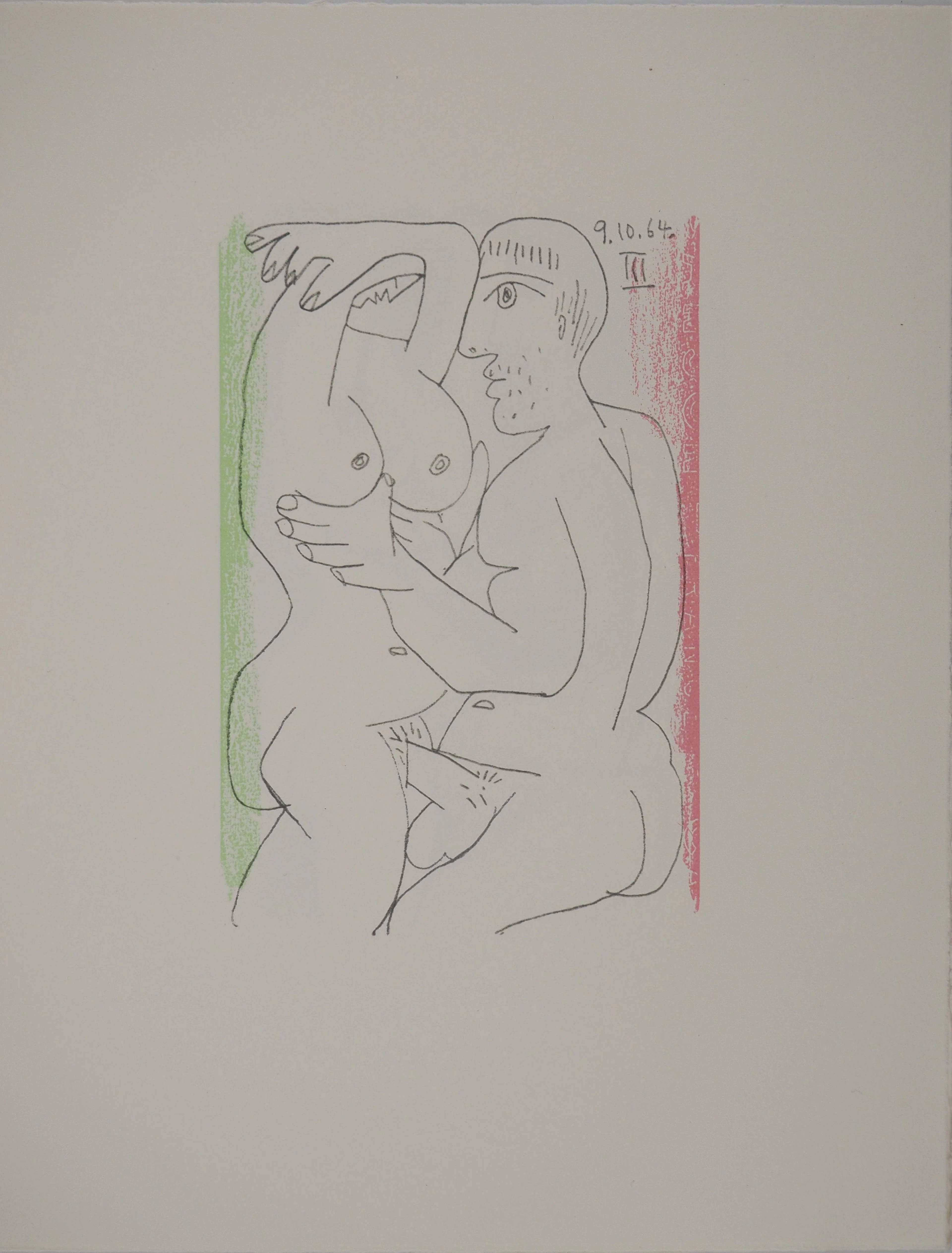 Pablo PICASSO : Le Goût du Bonheur, Intimité en vert et rose, Lithographie