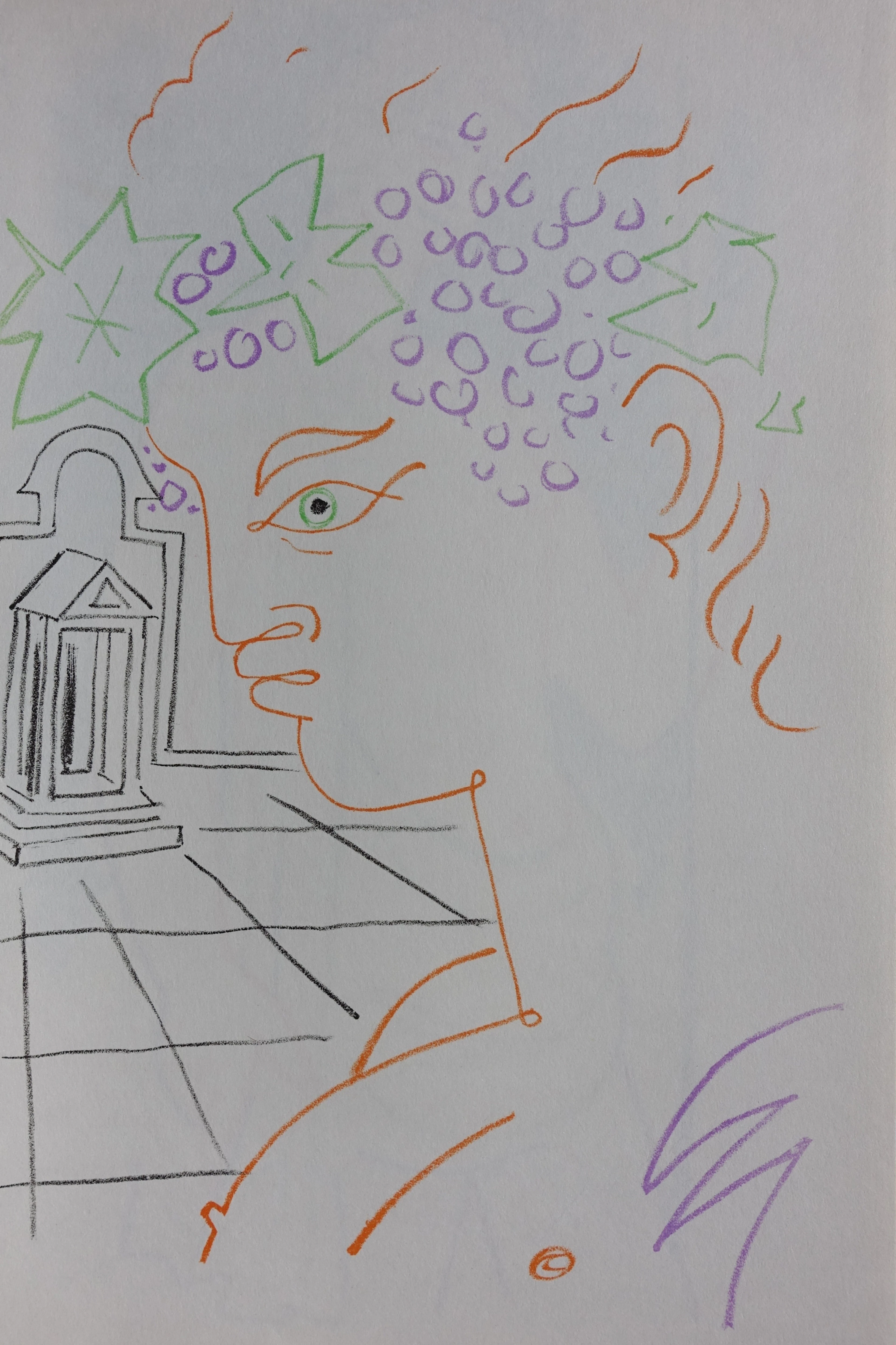 Jean COCTEAU : Le temple de Bacchus, Lithographie originale