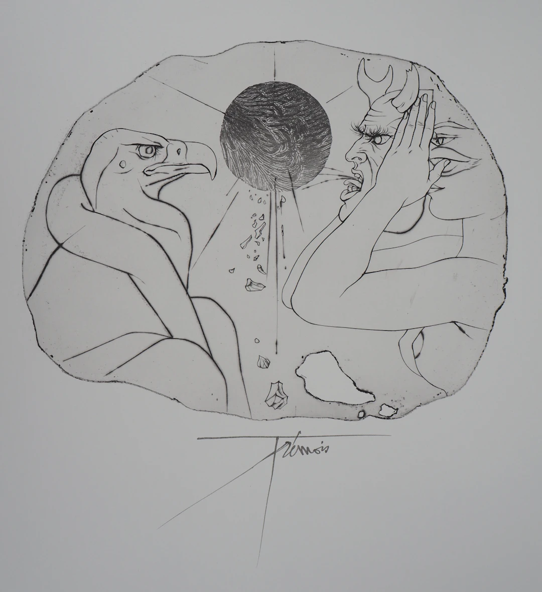 Pierre-Yves TRÉMOIS : Effrayant - Gravure Originale Signée