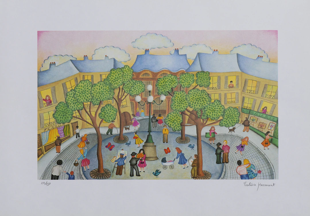 Valérie HERMANT - La fête du village - Lithographie signée et numérotée