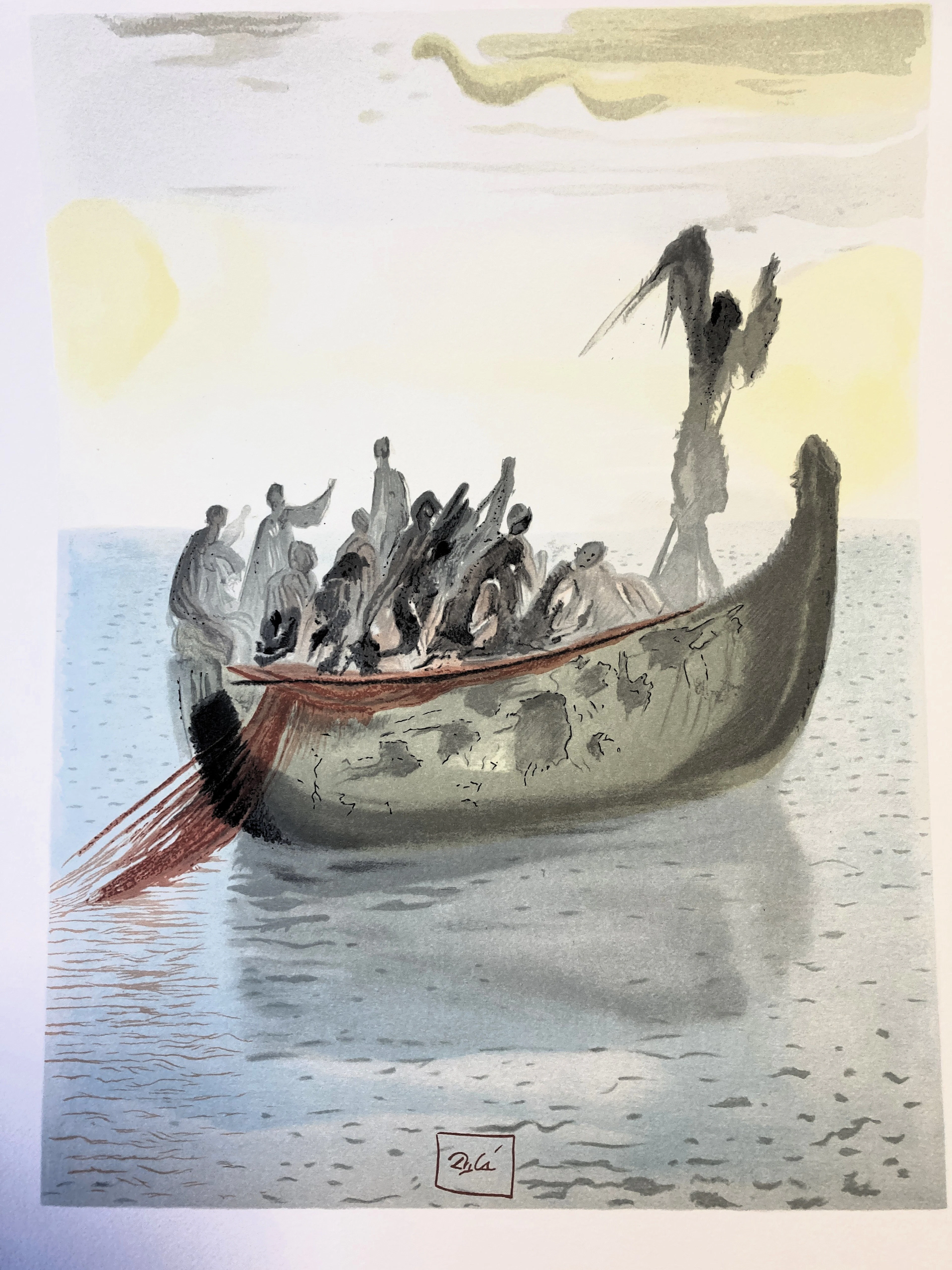 Salvador DALI - La barque du nocher , lithographie signée dans la planche