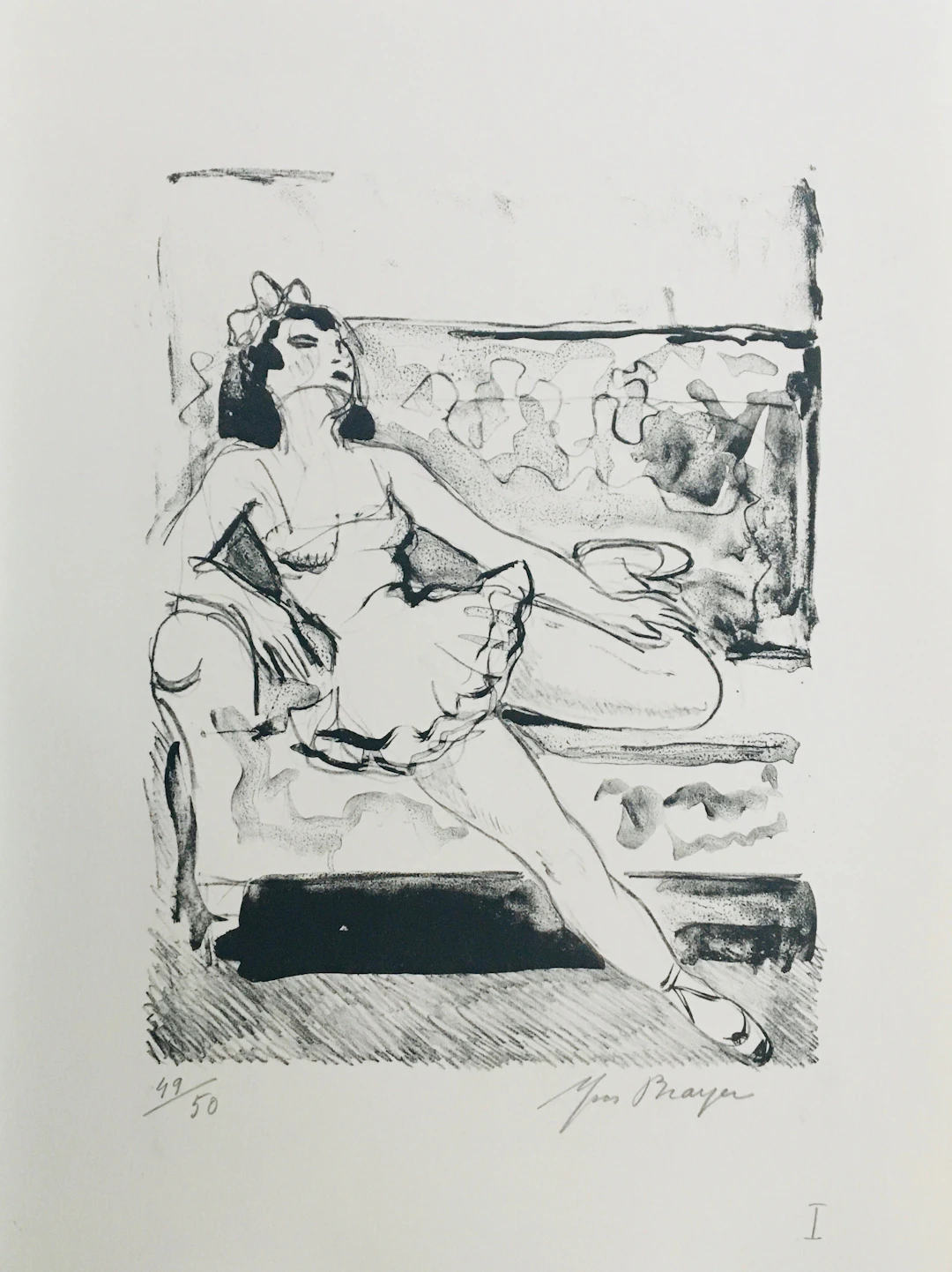 Yves BRAYER - Danseuse au canapé, 1969 - Lithographie signée au crayon