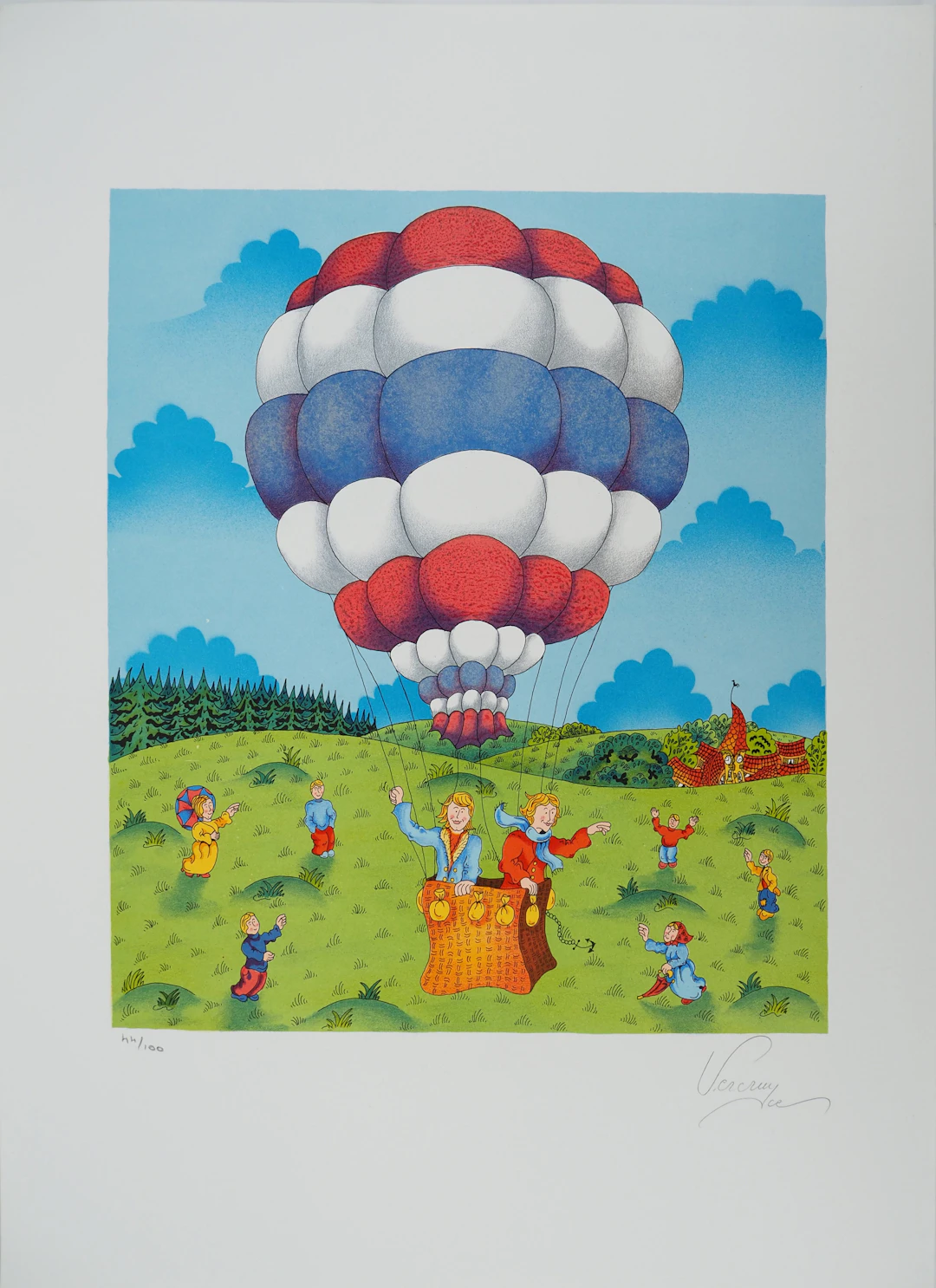 Bernard VERCRUYCE : La montgolfière, Lithographie originale signée