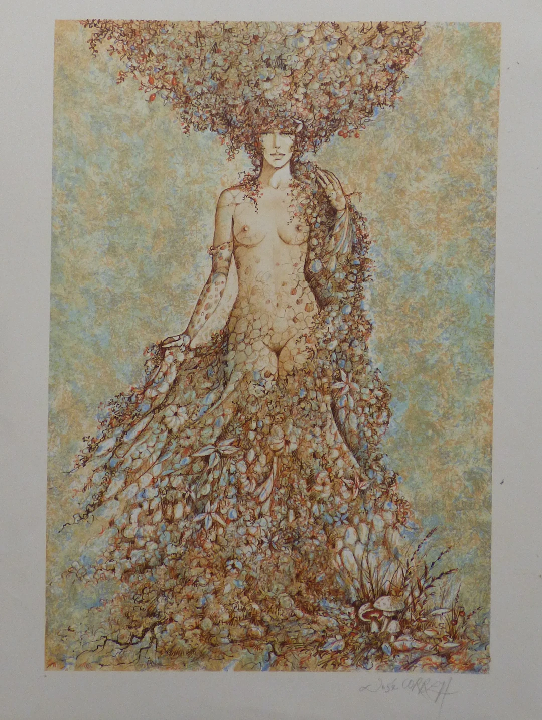 José CORREA - Femme nue aux fleurs, 1990 - Lithographie originale