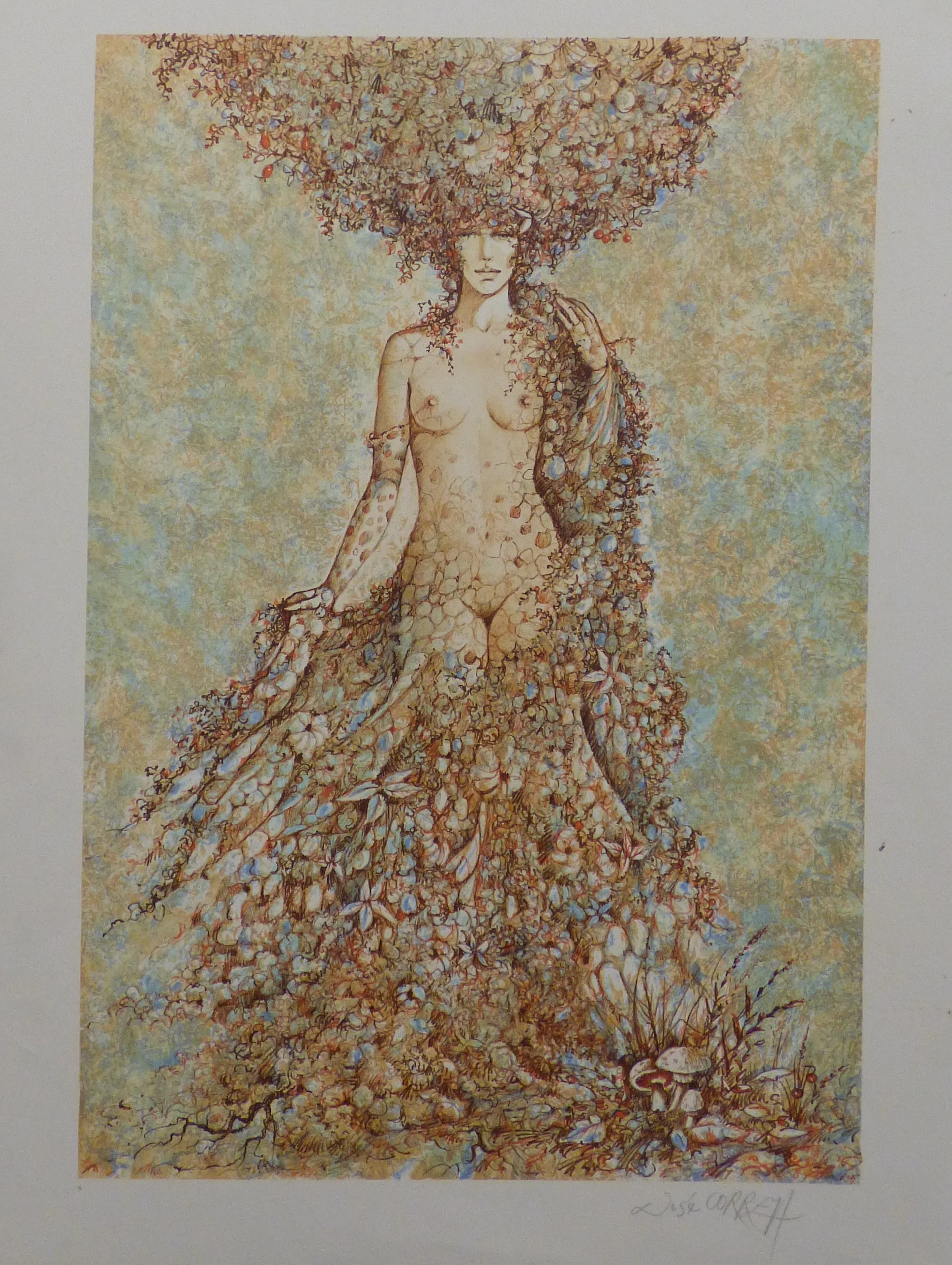 José CORREA - Femme nue aux fleurs, 1990 - Lithographie originale