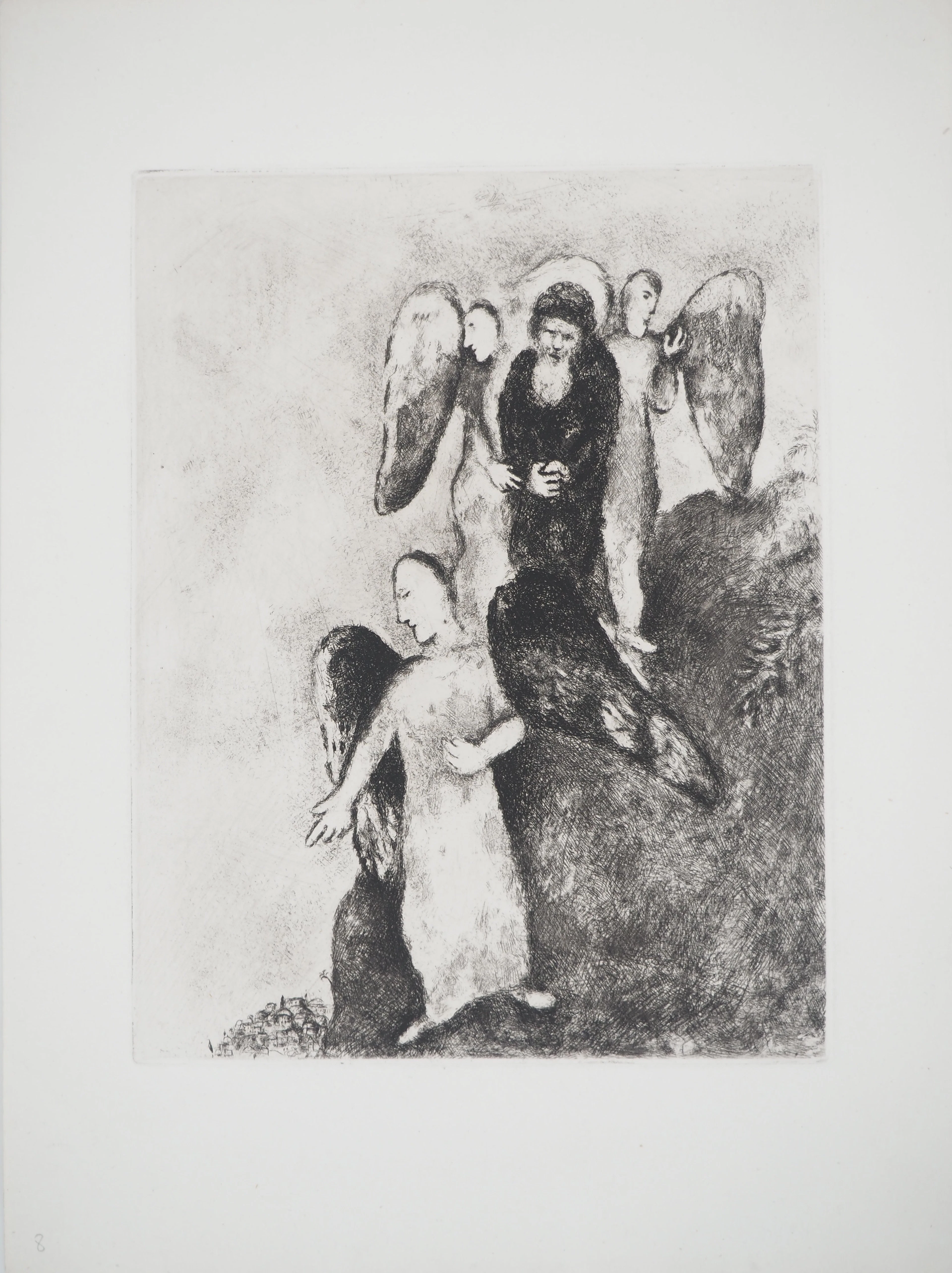 Marc CHAGALL : La descente vers Sodome, Gravure originale