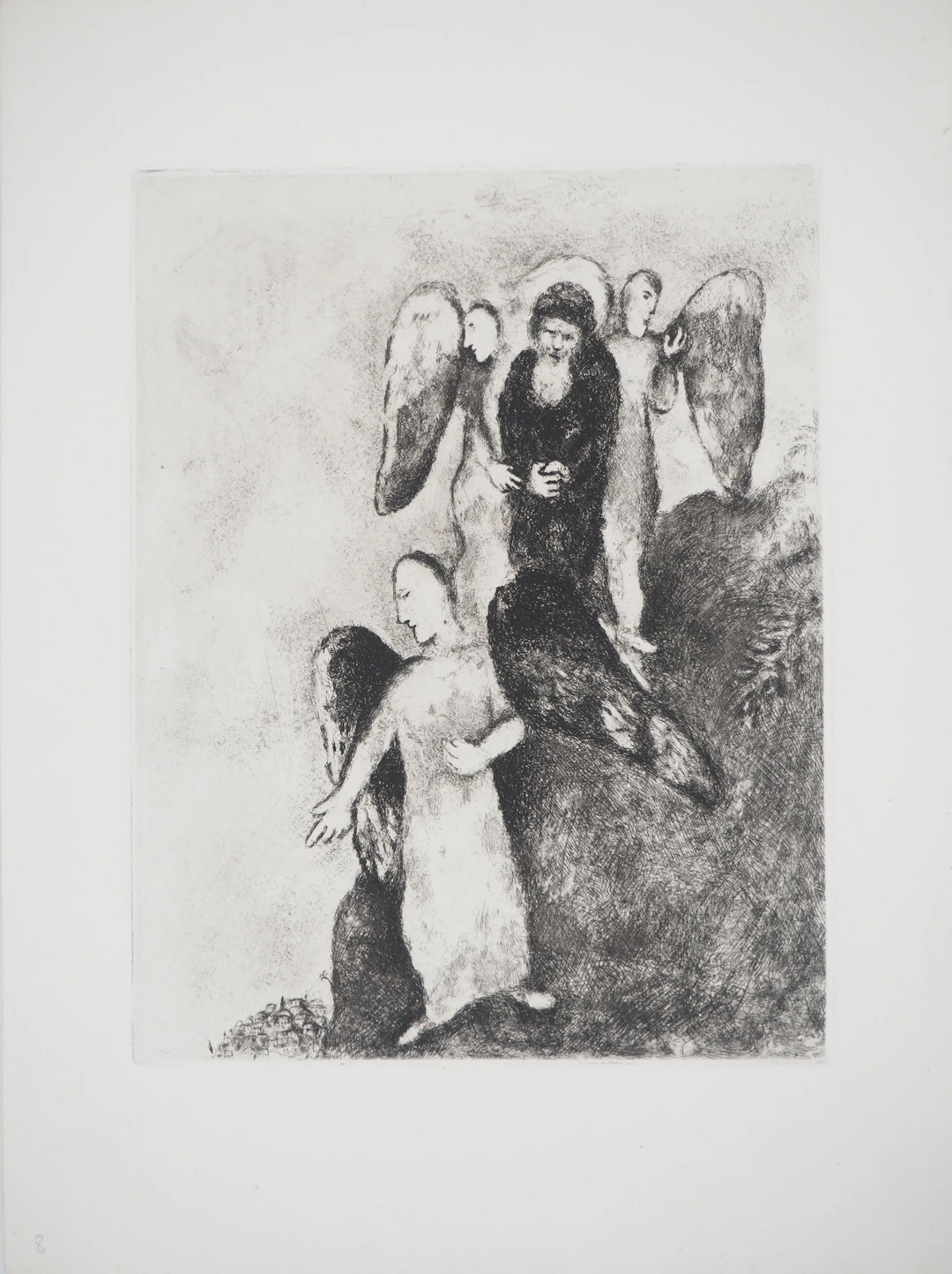 Marc CHAGALL : La descente vers Sodome, Gravure originale