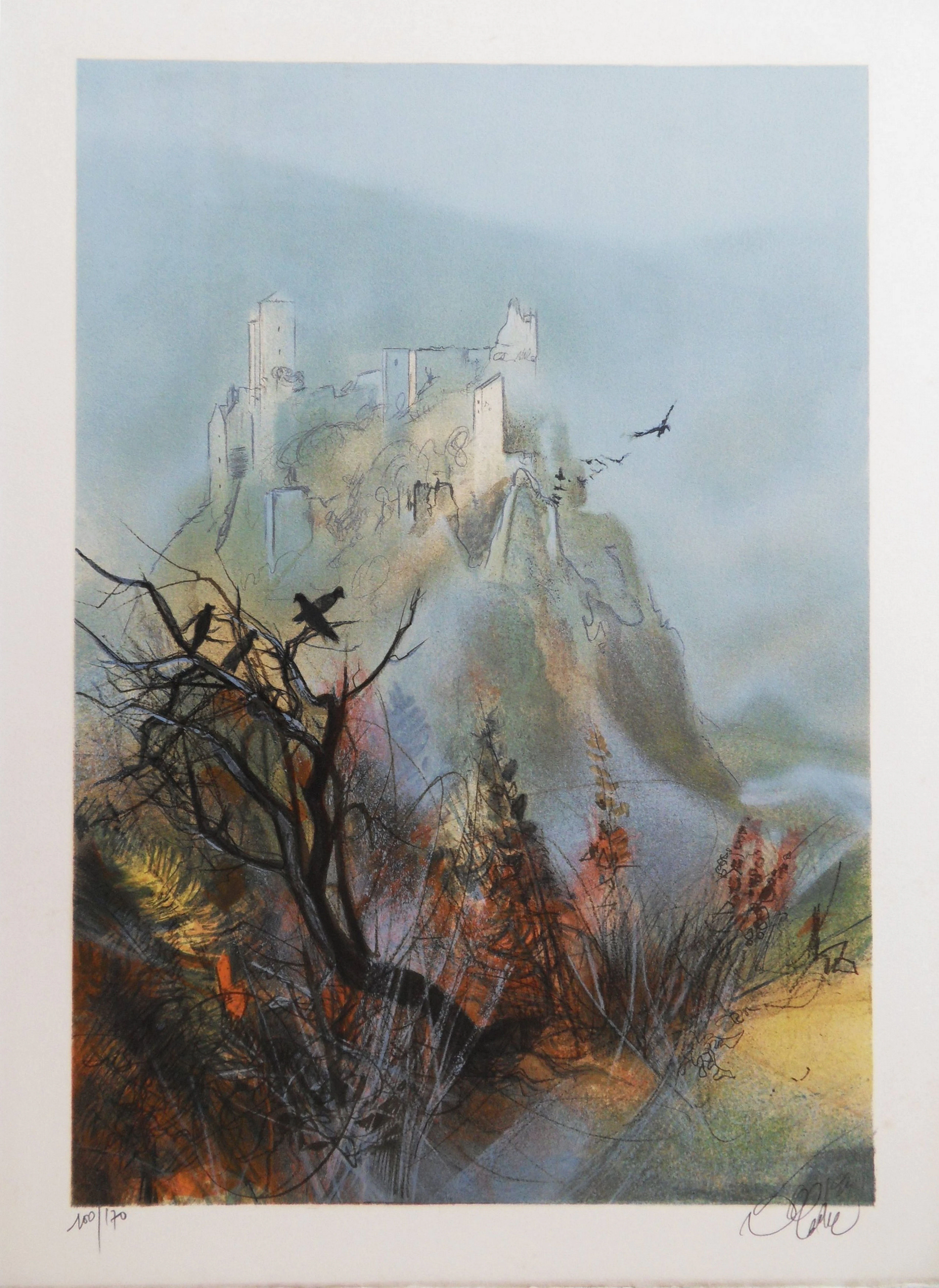 Jean Baptiste VALADIÉ - Limoge : Ruines de Merle, 1977 - Lithographie