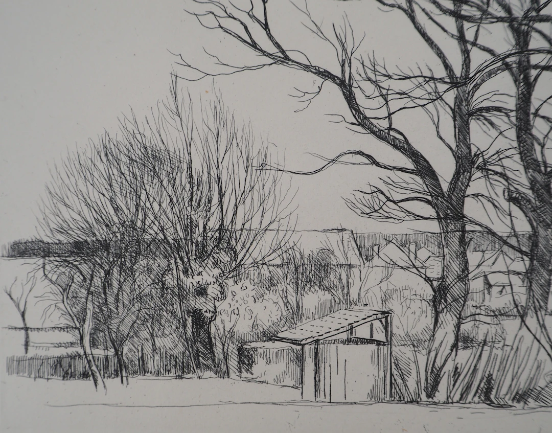 Eugène CORNEAU : Vieux arbres - Gravure Originale Signée, 1946