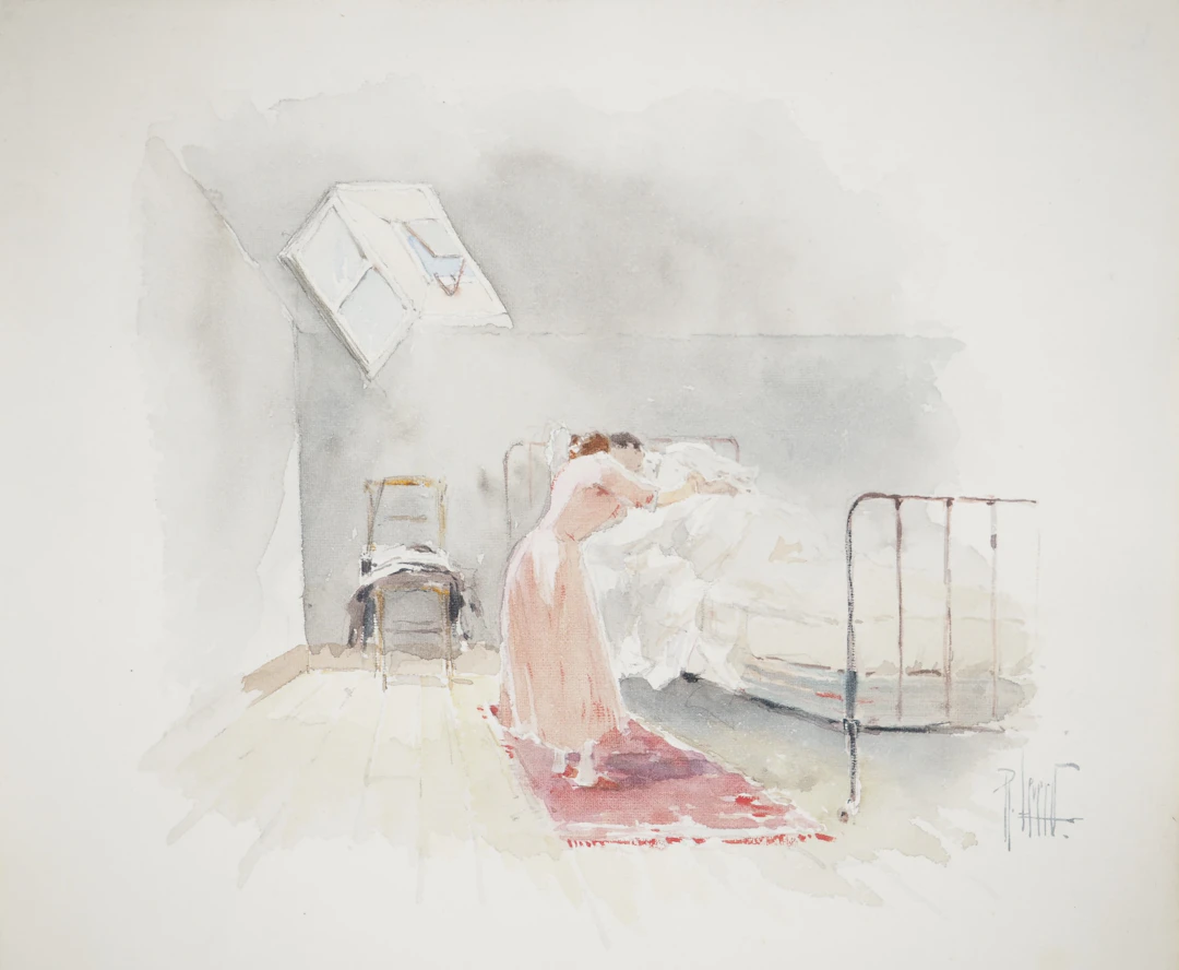 René LEVERD : Femme en rose, Aquarelle originale signée