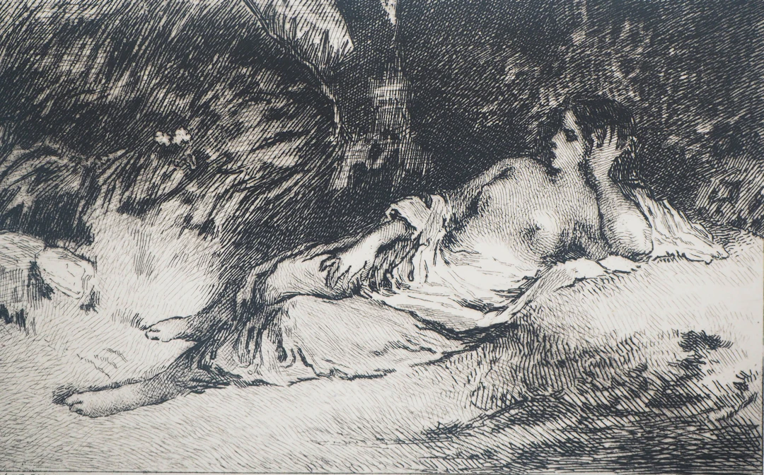 Jean François MILLET (d’après) - Femme au repos, 1873 - Gravure, signée