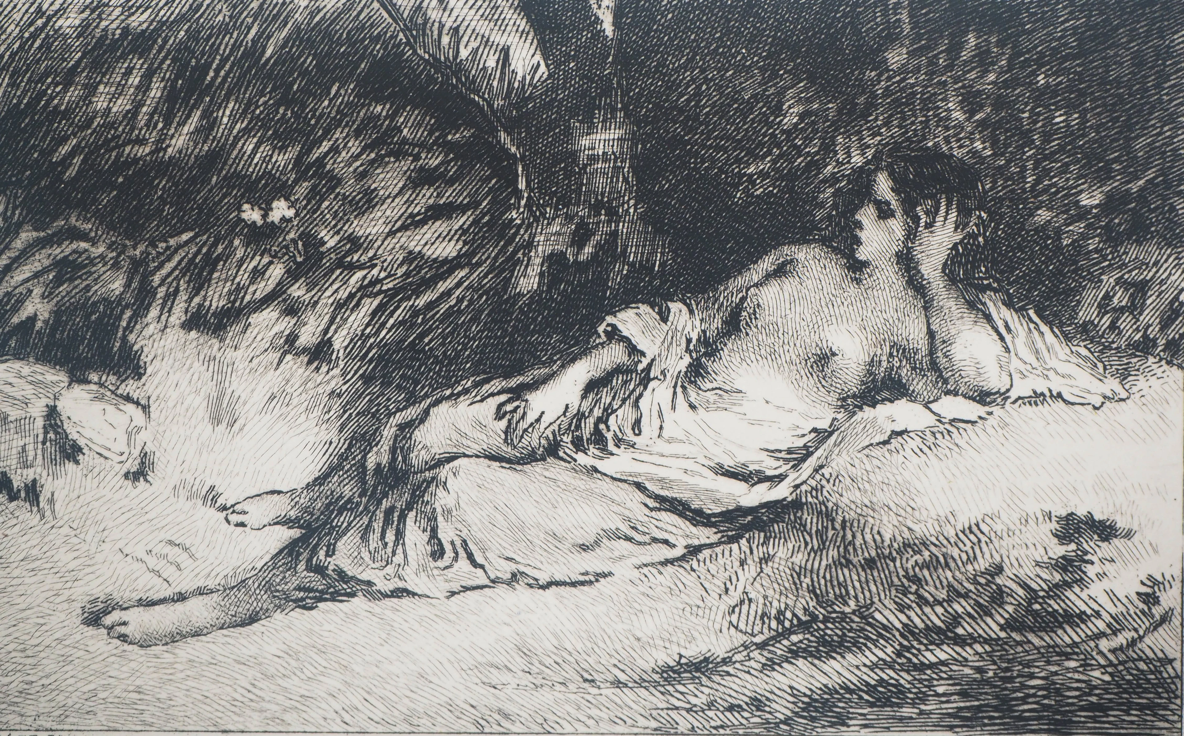 Jean François MILLET (d’après) - Femme au repos, 1873 - Gravure, signée