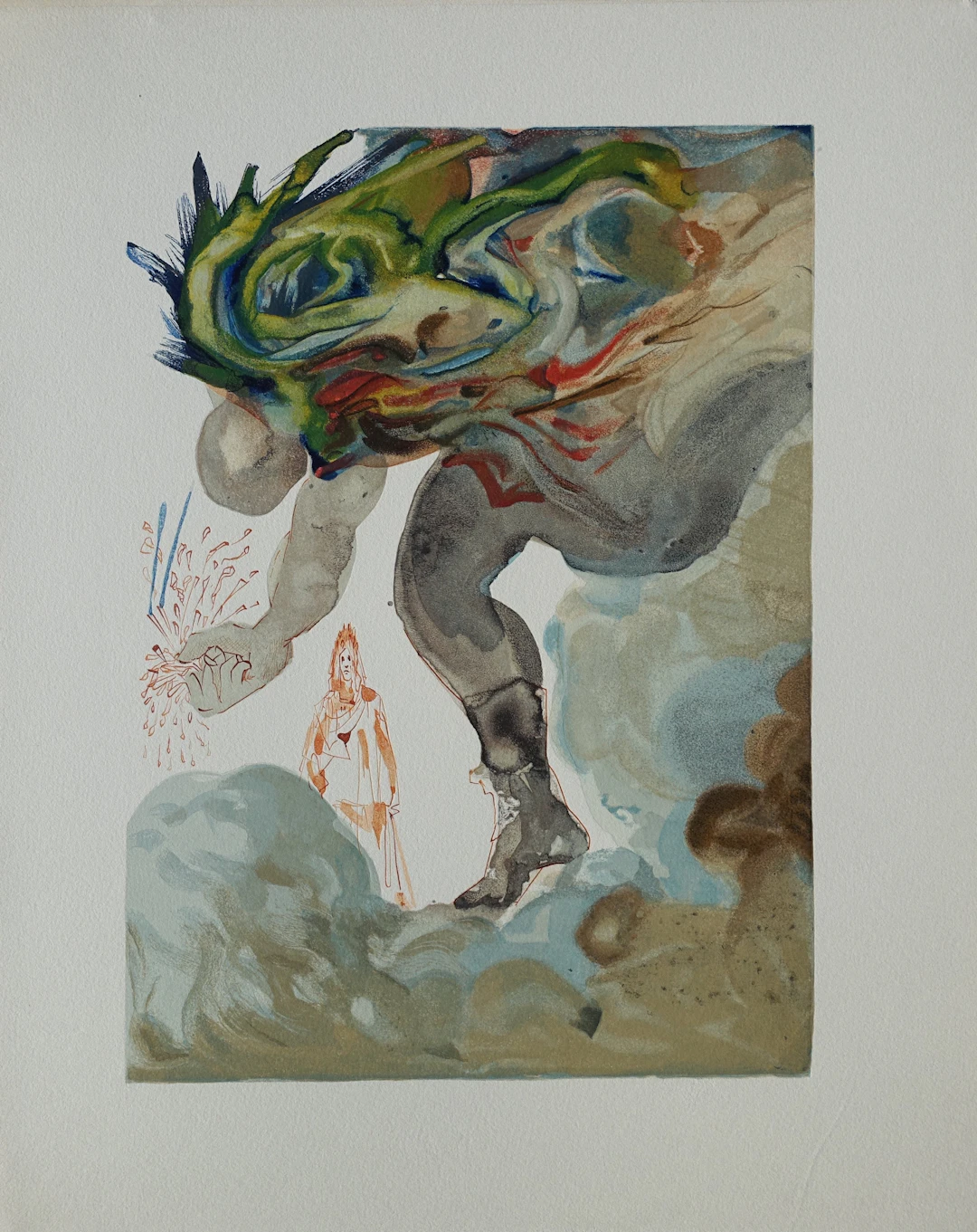 Salvador DALI : Les géants, Bois gravé original