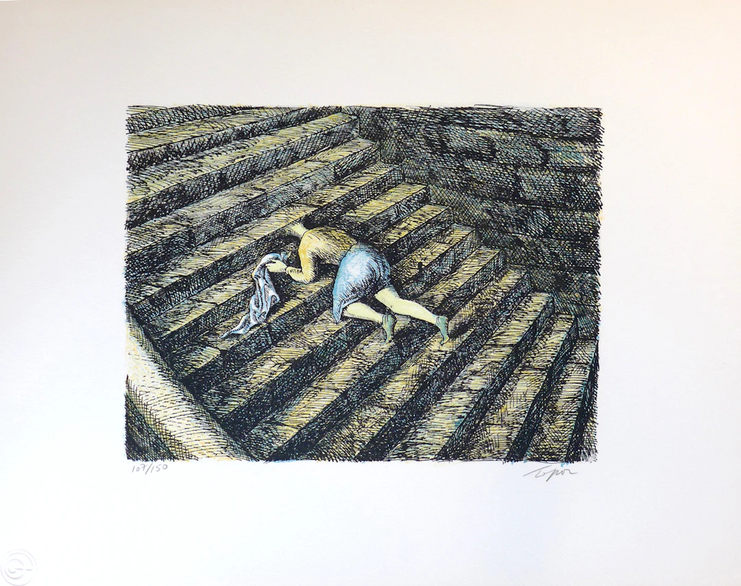 Roland TOPOR - L’escalier, 1973, Lithographie originale signée et numérotée