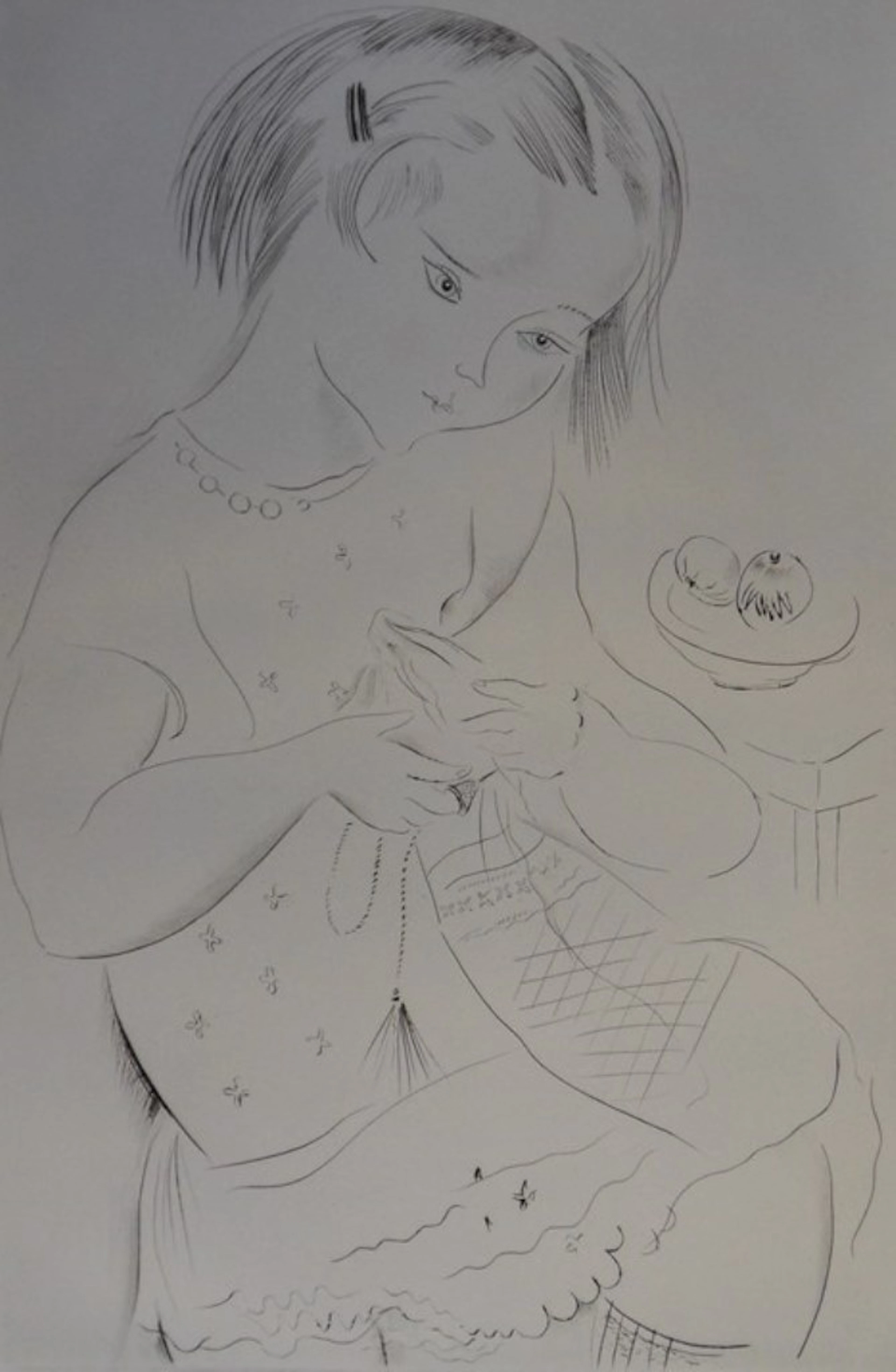 Mily POSSOZ : La jeune fille cousant - Gravure originale signée