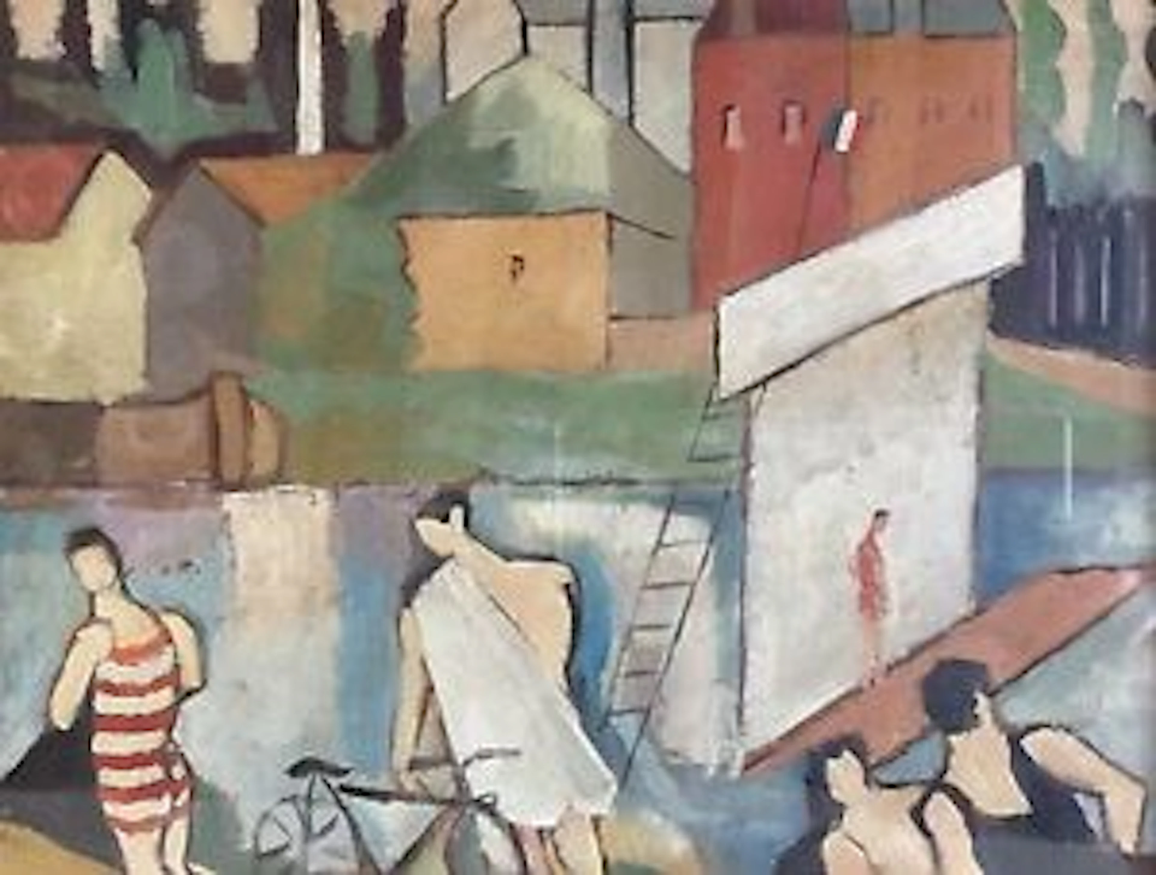 Ecole post-Cubiste, XXe s - Les baigneurs et la bicyclette - Huile