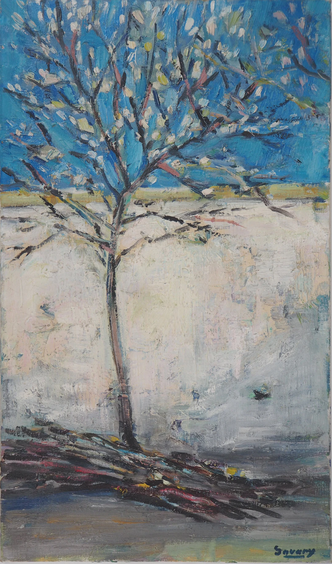 Robert SAVARY - Printemps, Arbre en fleur - Huile sur toile, signée