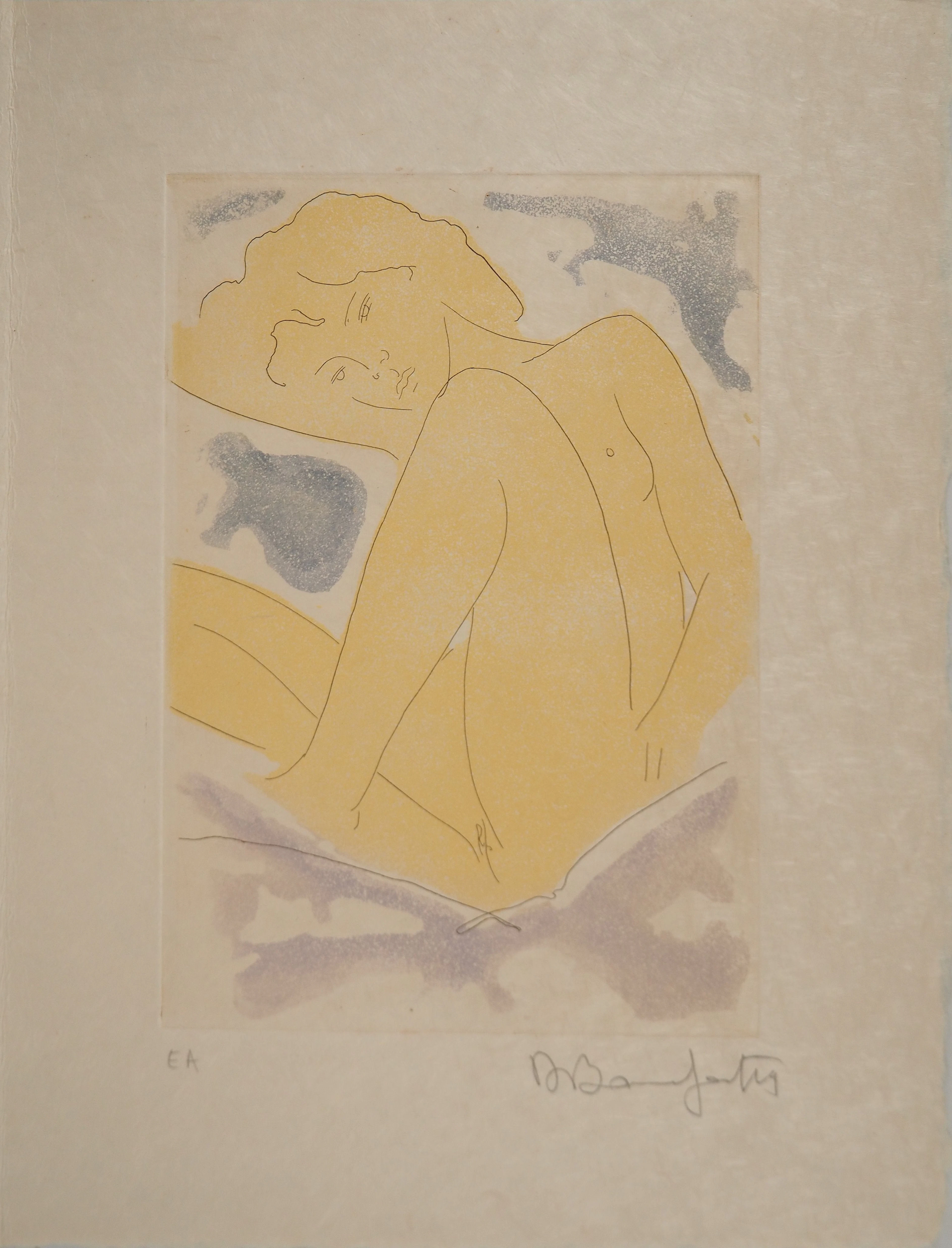 Alain BONNEFOIT : Nu courbé, Gravure originale signée
