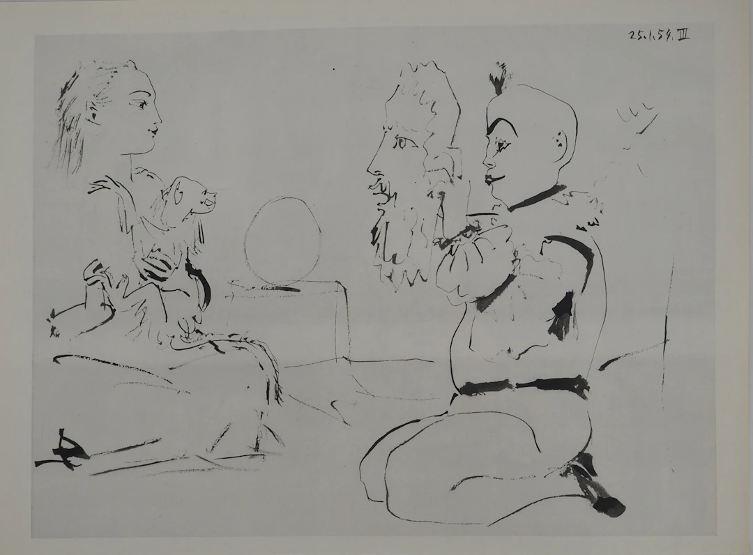 Pablo PICASSO : Comédie Humaine, Les deux artistes du cirque, Héliogravure