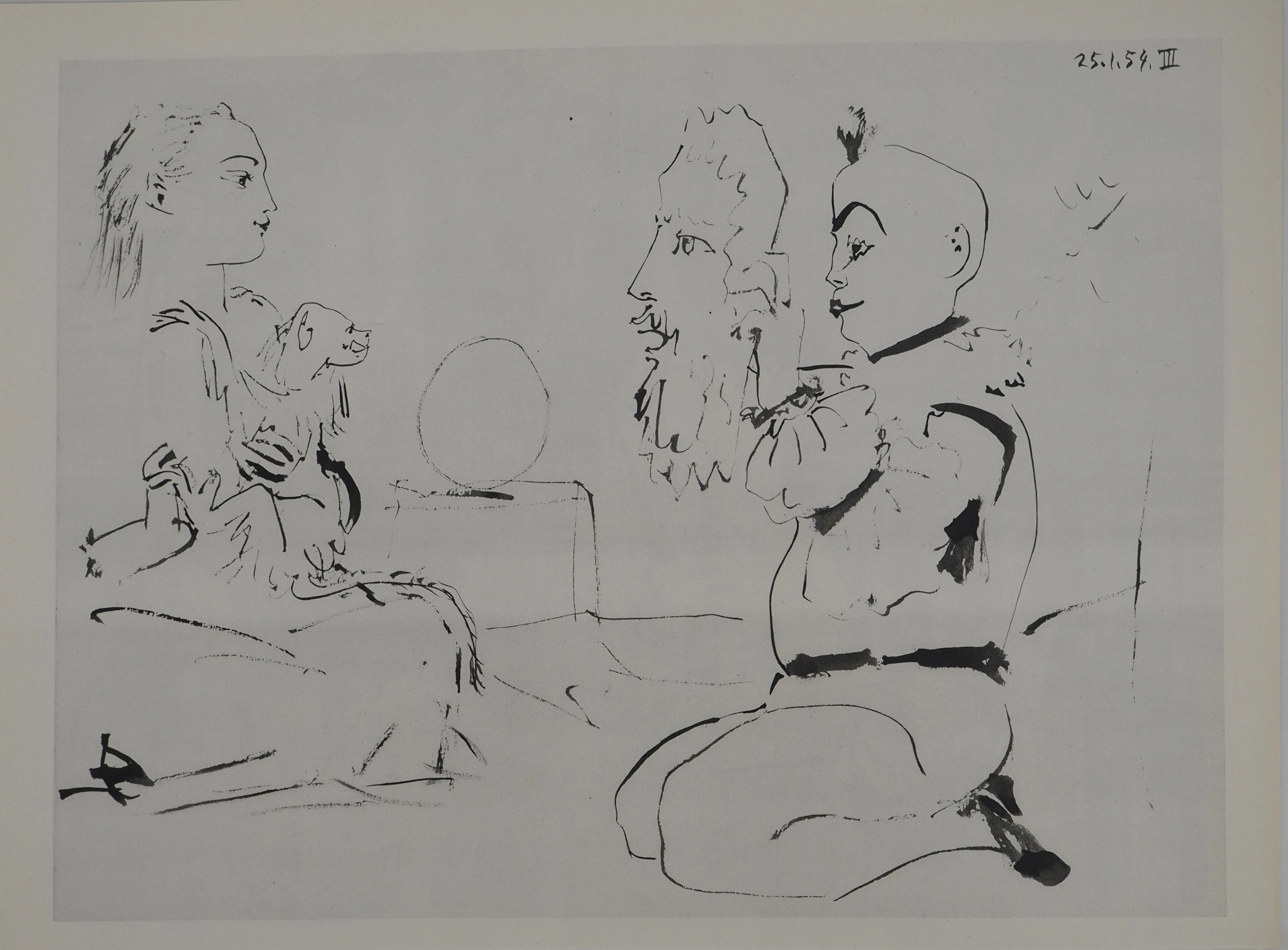 Pablo PICASSO : Comédie Humaine, Les deux artistes du cirque, Héliogravure