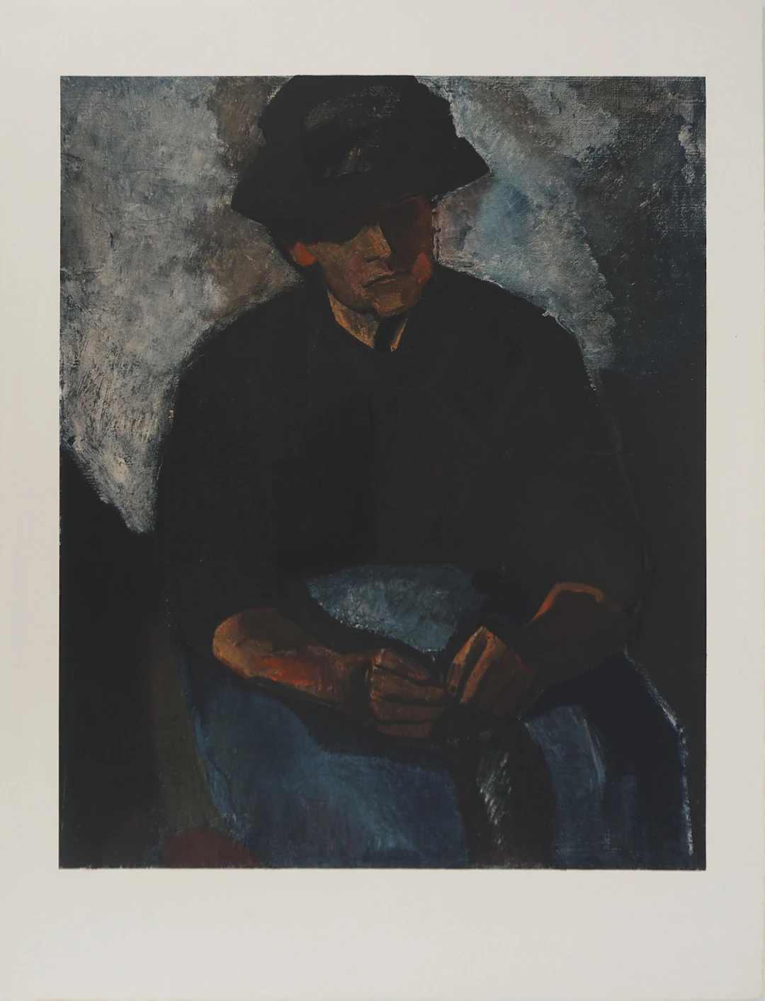 Charles DUFRESNE : Vieille femme tricotant, Lithographie signée