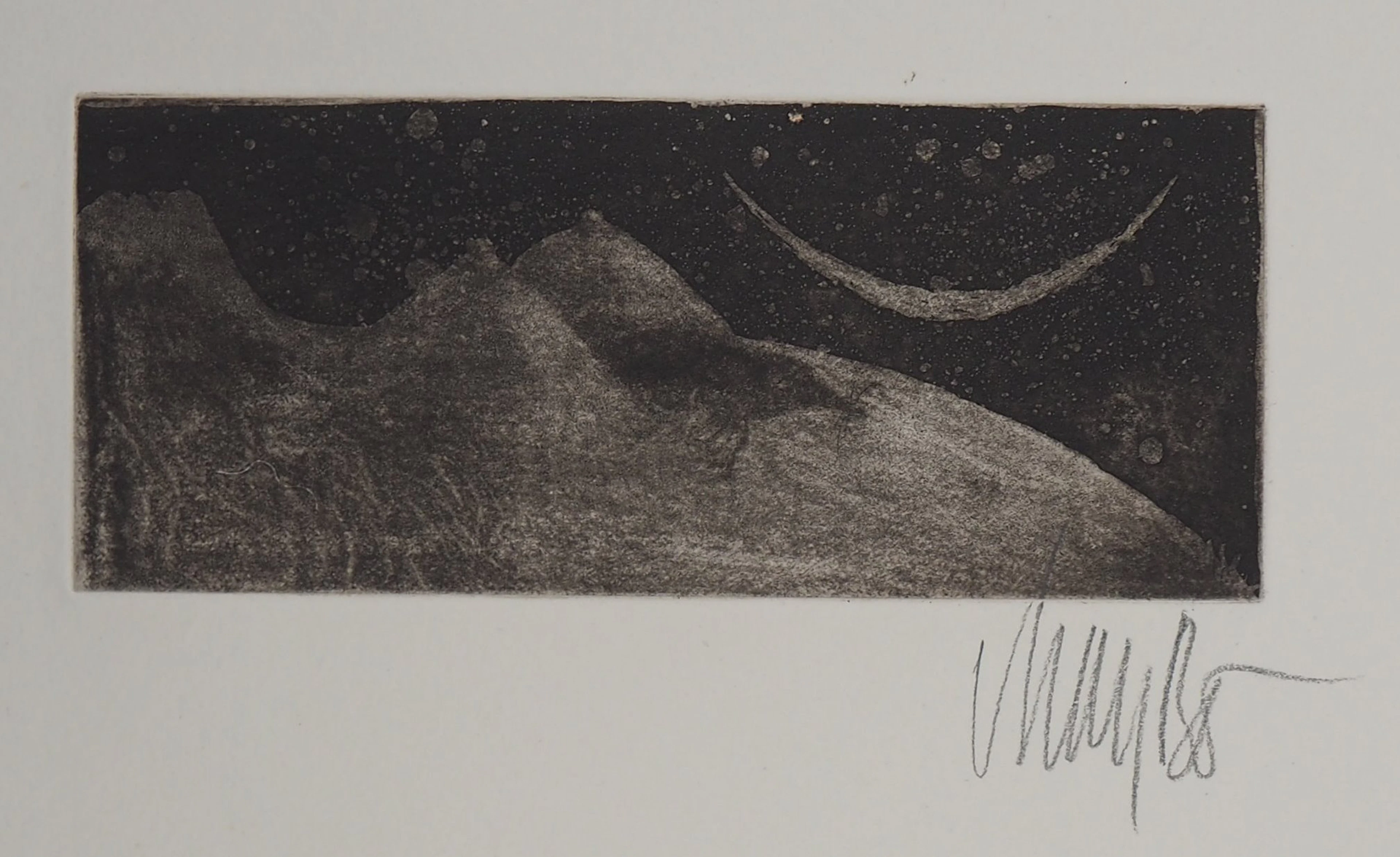 Lars BO : Nu Sous le croissant de lune - Gravure originale signée au crayon