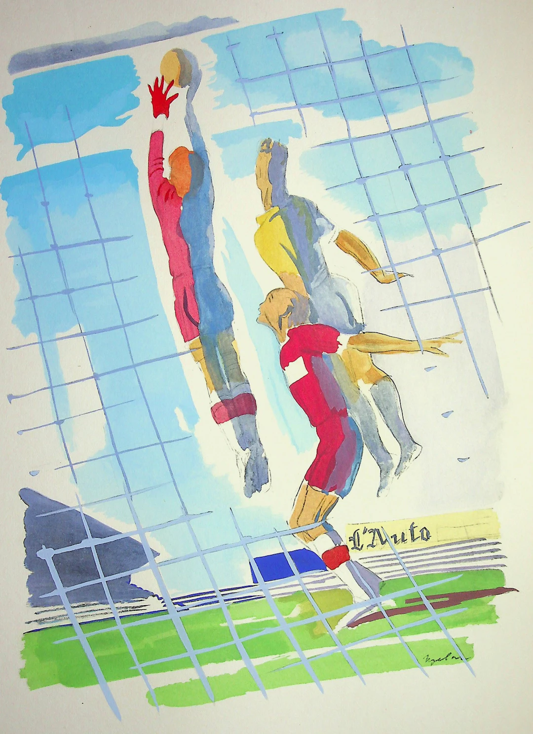 Milivoj Uzelac - Football : Devant les buts - Lithographie originale signée