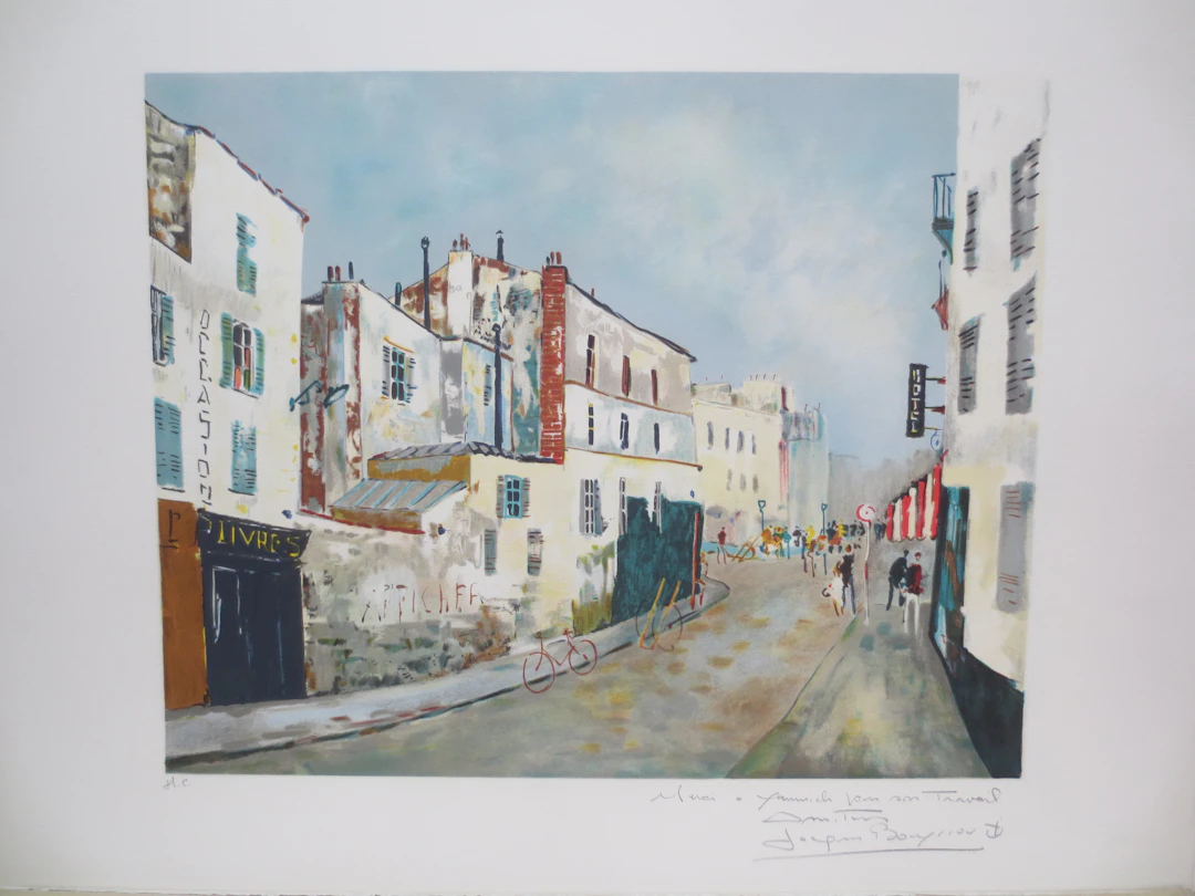 Jacques BOUYSSOU- Rue à Paris - Lithographie signée et dédicacée