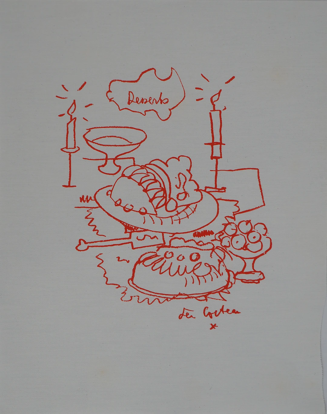 Jean COCTEAU : Le buffet de desserts, Lithographie originale signée