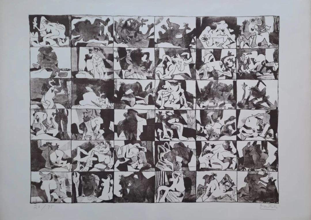 Ecole Contemporaine - Scènes d’étreinte - Lithographie originale signée