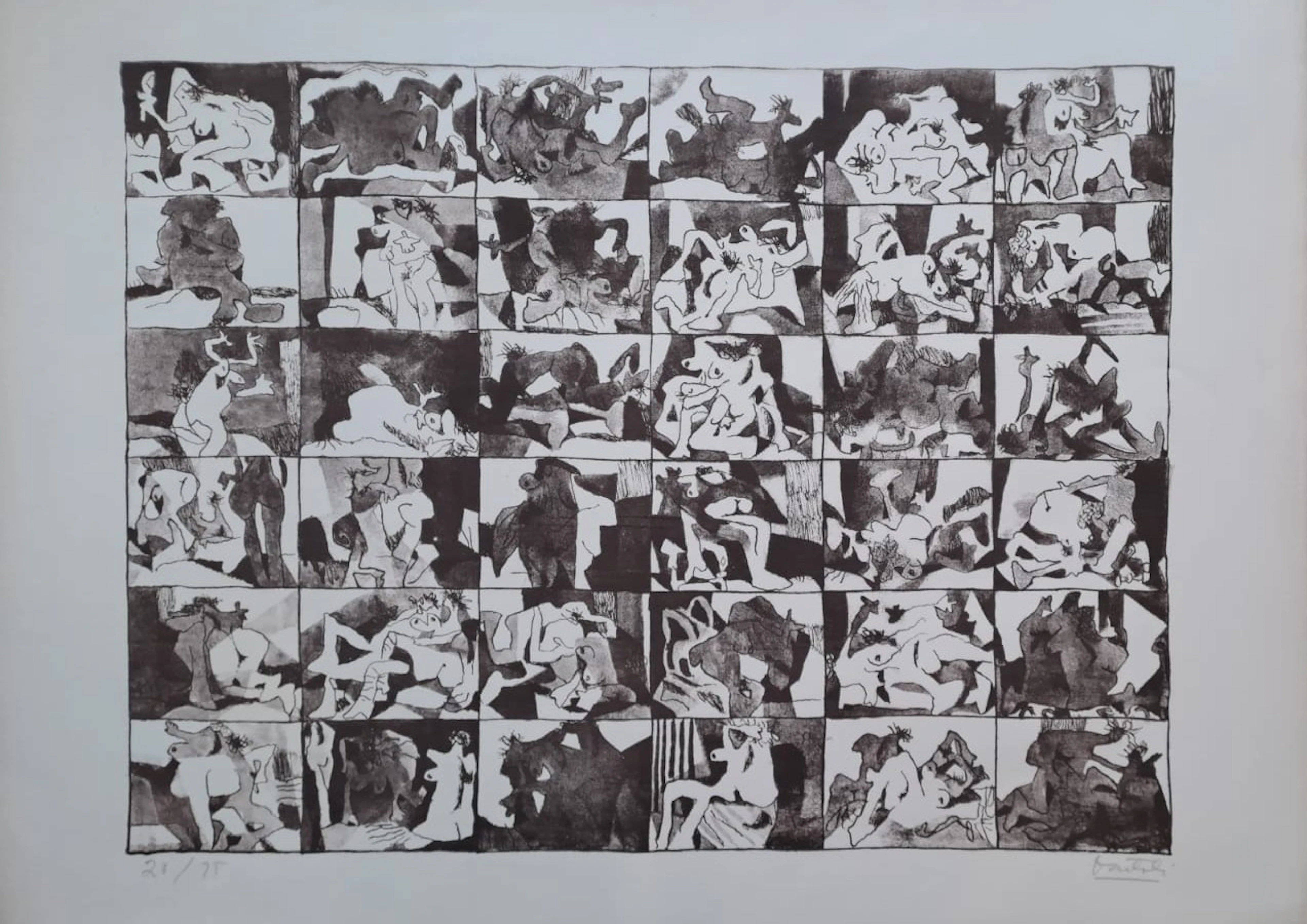 Ecole Contemporaine - Scènes d’étreinte - Lithographie originale signée